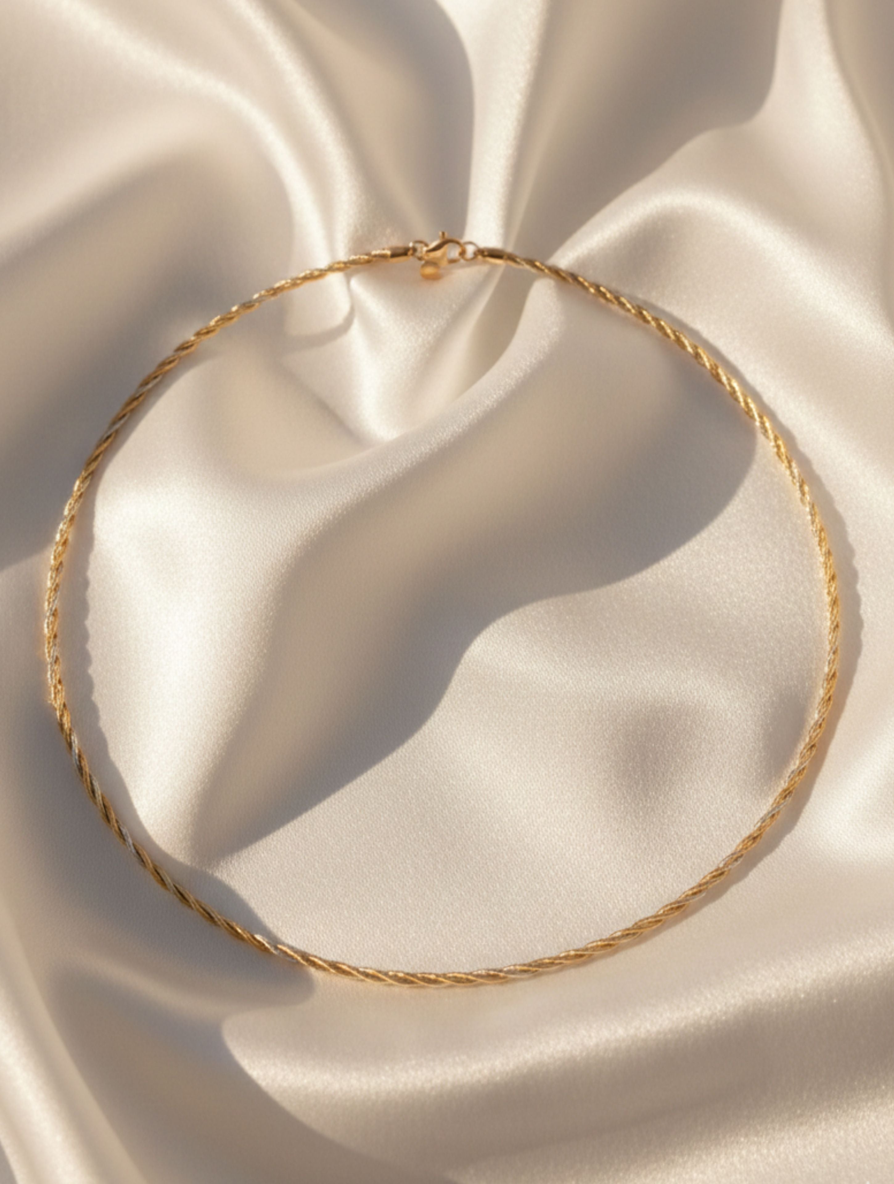 Two-Tone 925 Sterling Silver Twisted Omega Necklace