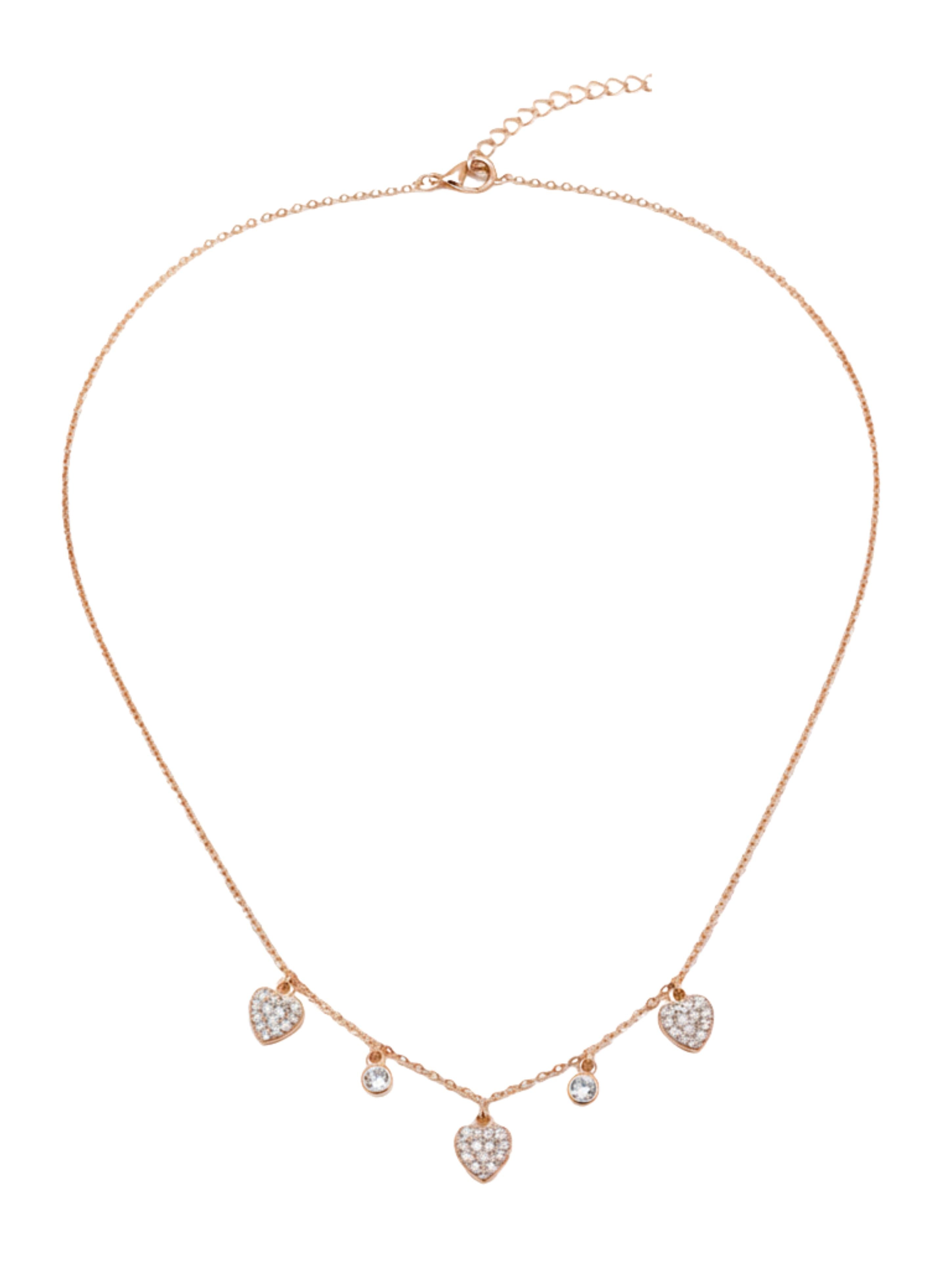 Sparkling Heart & Solitaire Dangle Necklace in 925 Sterling Silver Rose Gold Plated