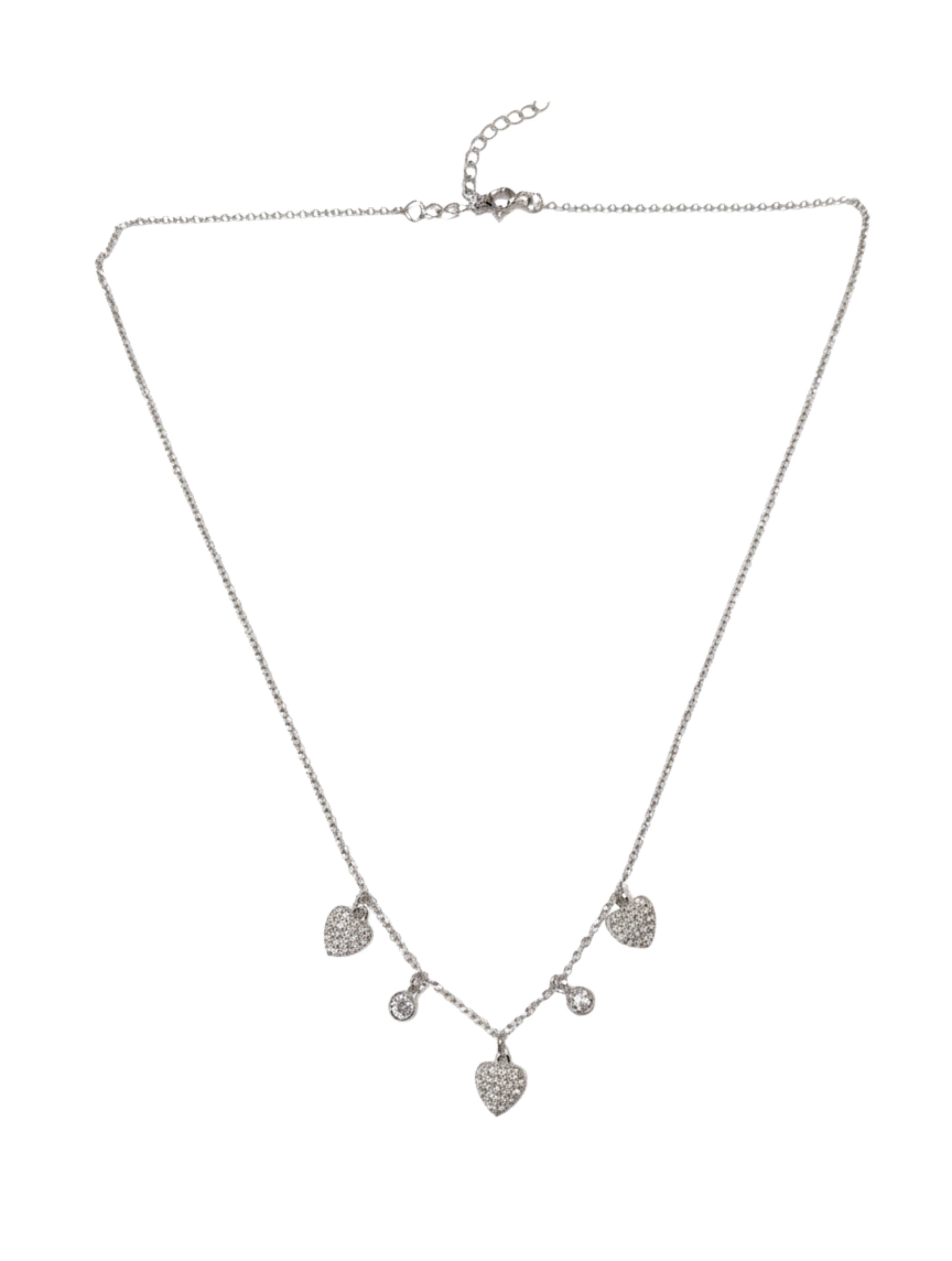 Sparkling Heart & Solitaire Dangle Necklace in 925 Sterling Silver
