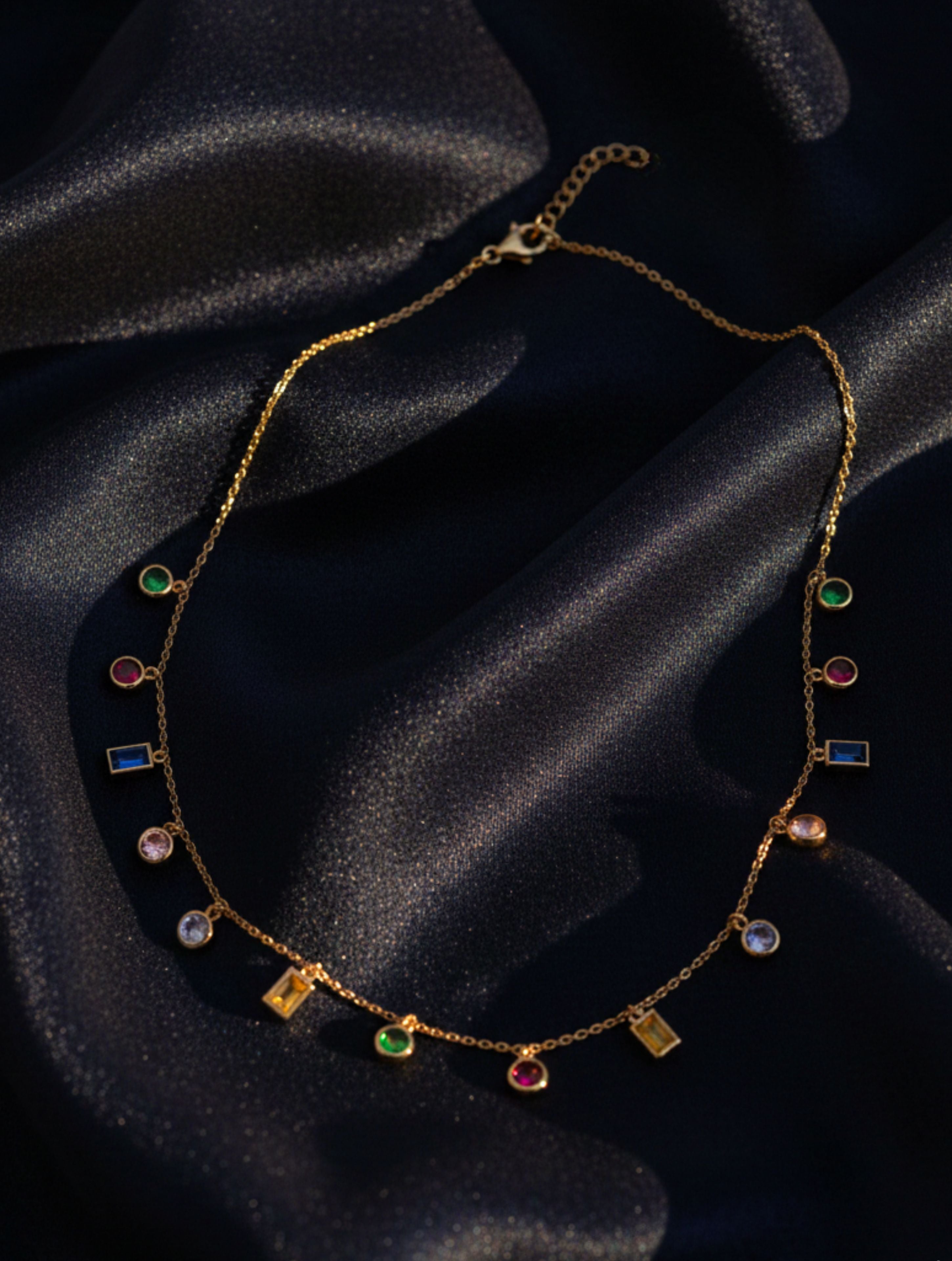 925 Sterling Silver Multi-Color Stone Dangle Necklace in Rose Gold Plating