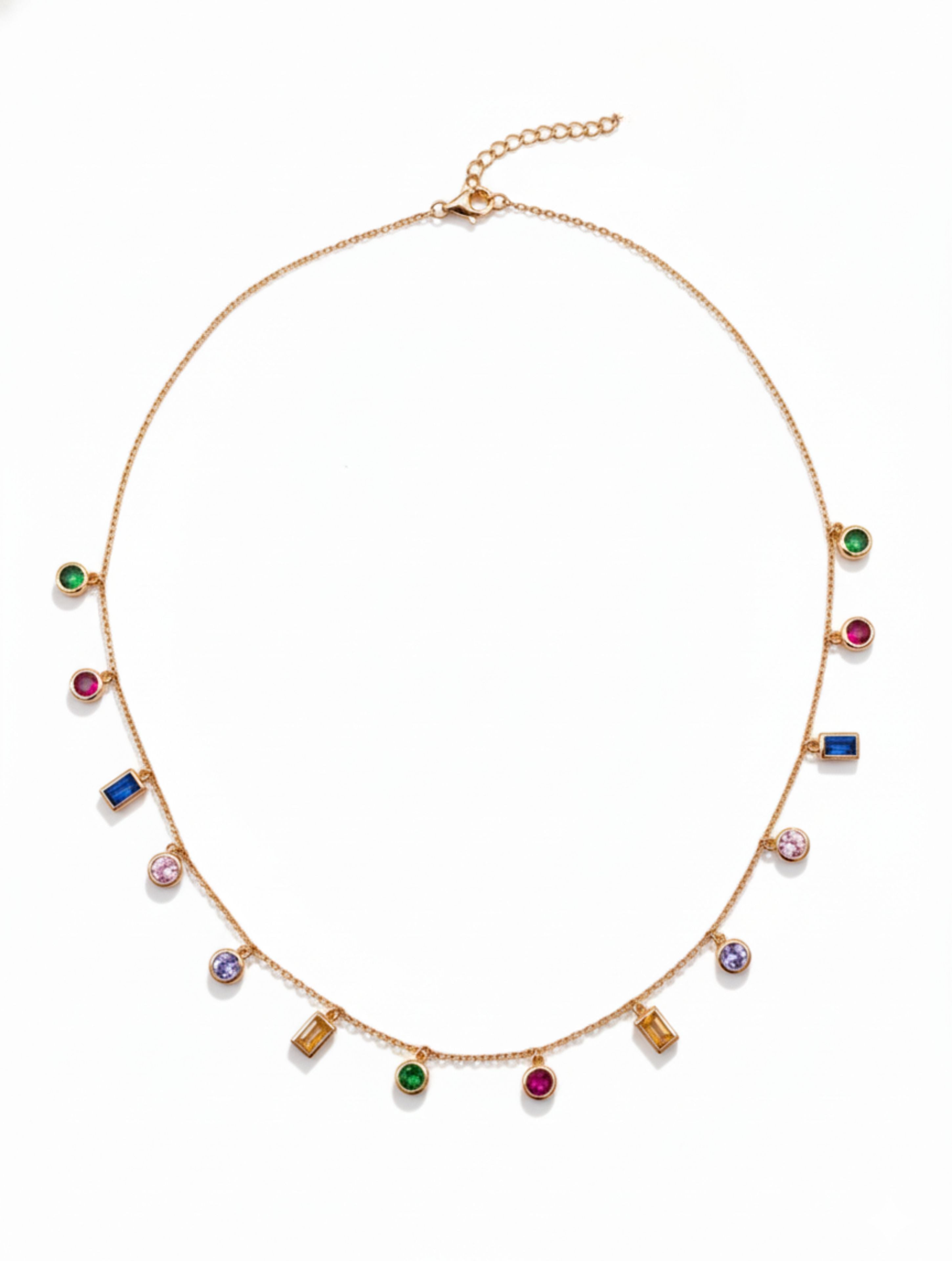 925 Sterling Silver Multi-Color Stone Dangle Necklace in Rose Gold Plating