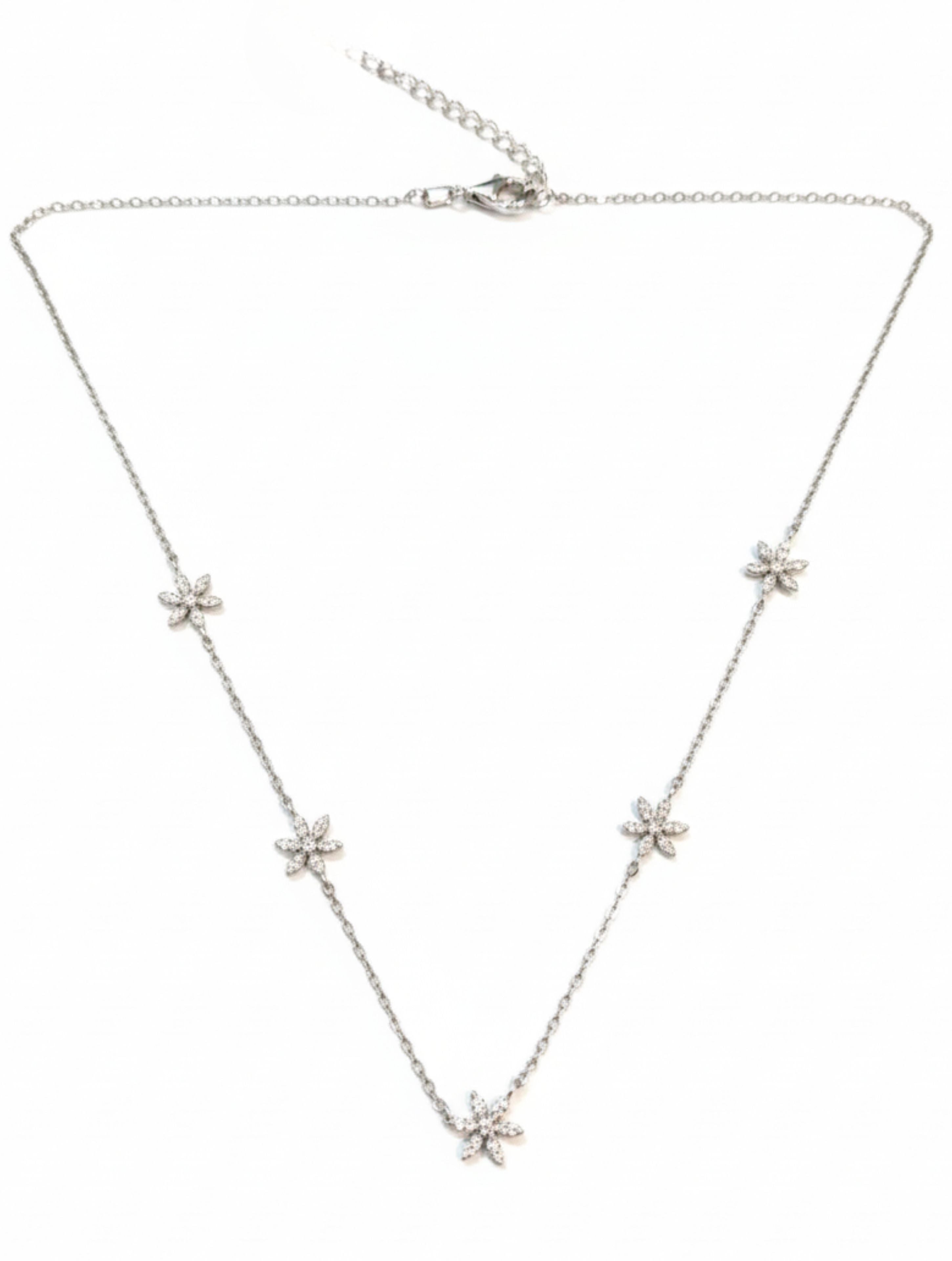 Floral Garden Station Necklace in 925 Sterling Silver