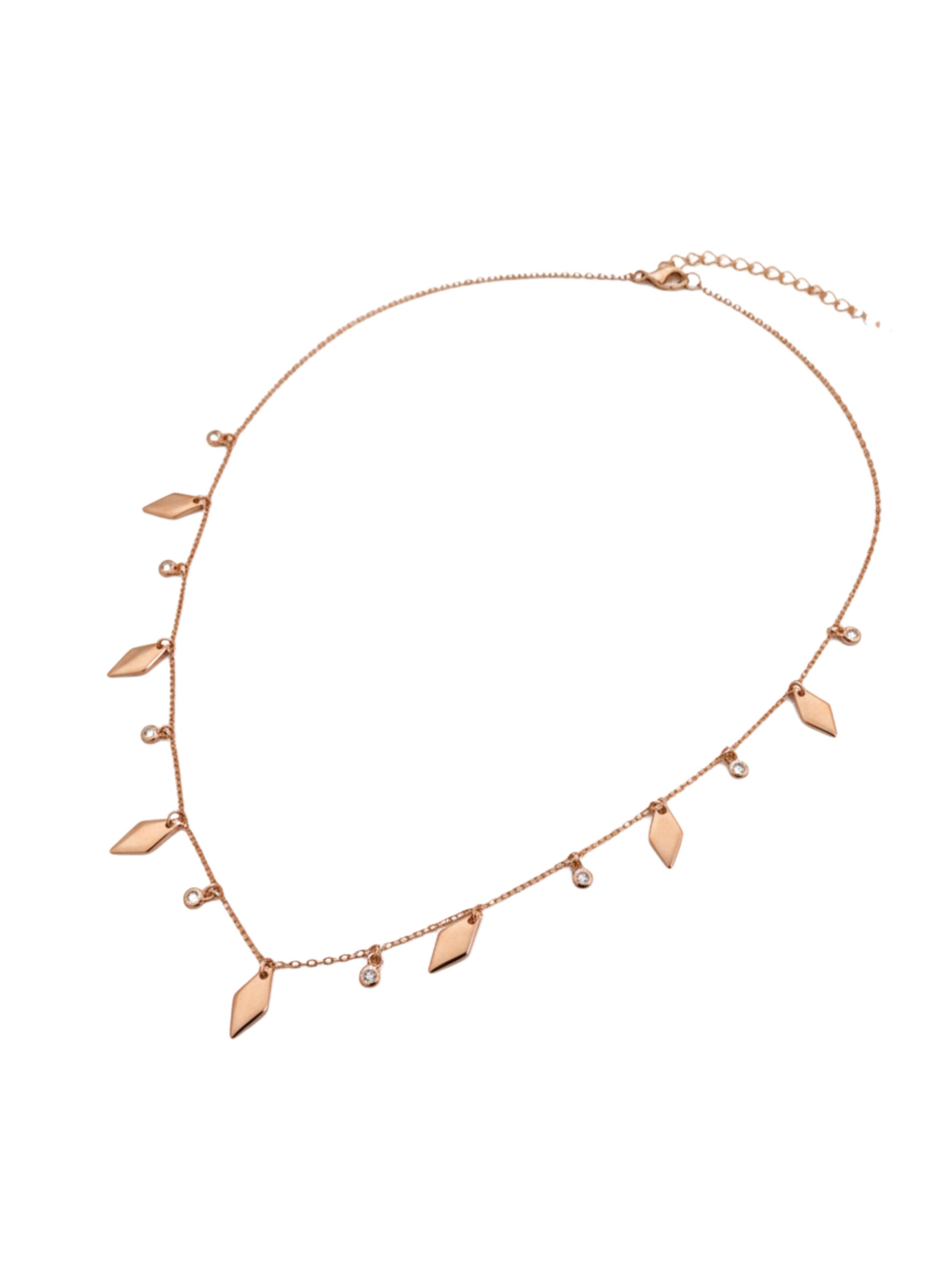 925 Sterling Silver Rose Gold Dangle Necklace – Geometric Rhombus & Cubic Zirconia Charm Drop Necklace