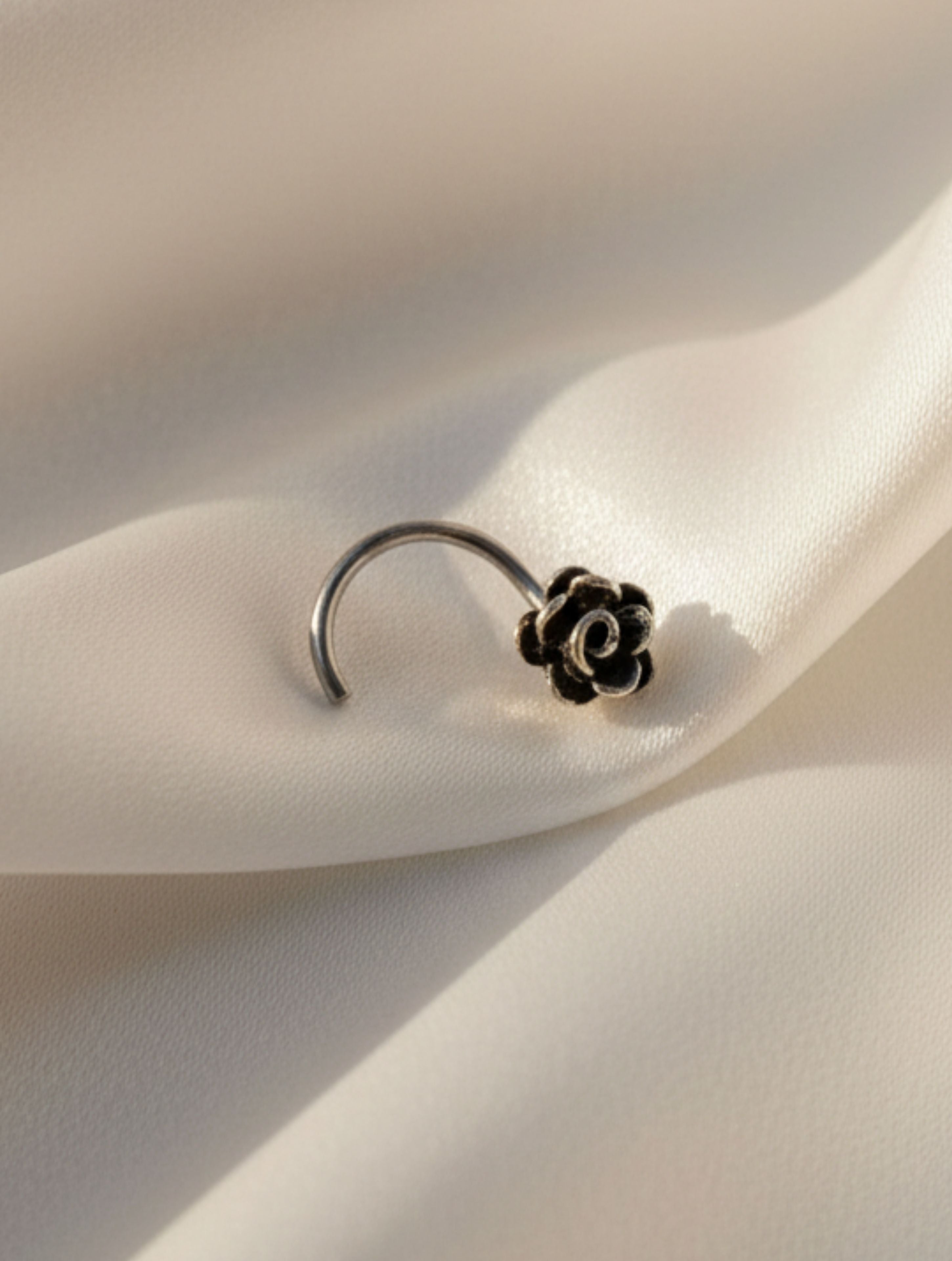 Oxidized 925 Sterling Silver Handcrafted Rose Nose Pin