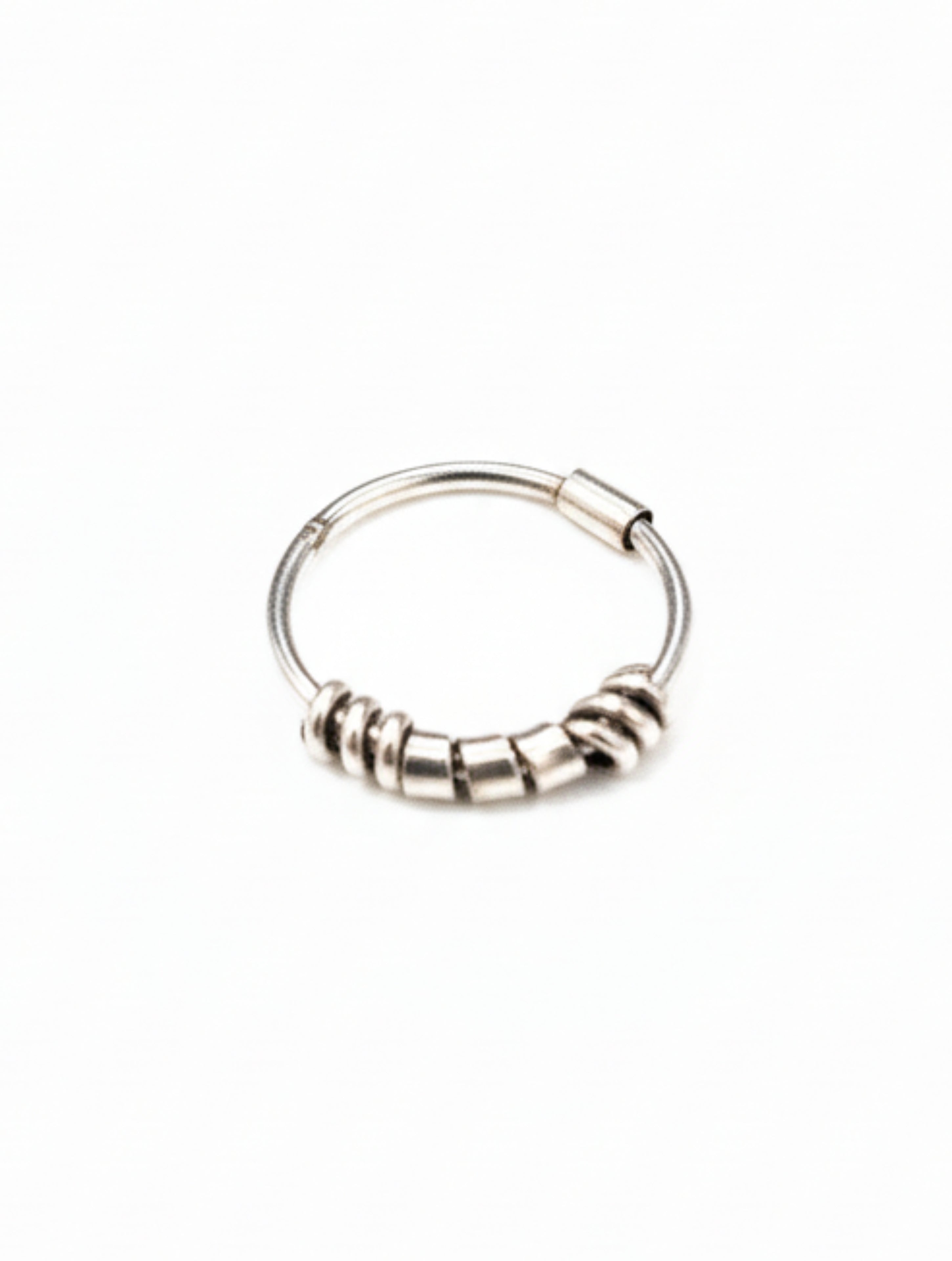 Sterling Silver Bali-Style Hoop Nose Ring with Textured Coil Details