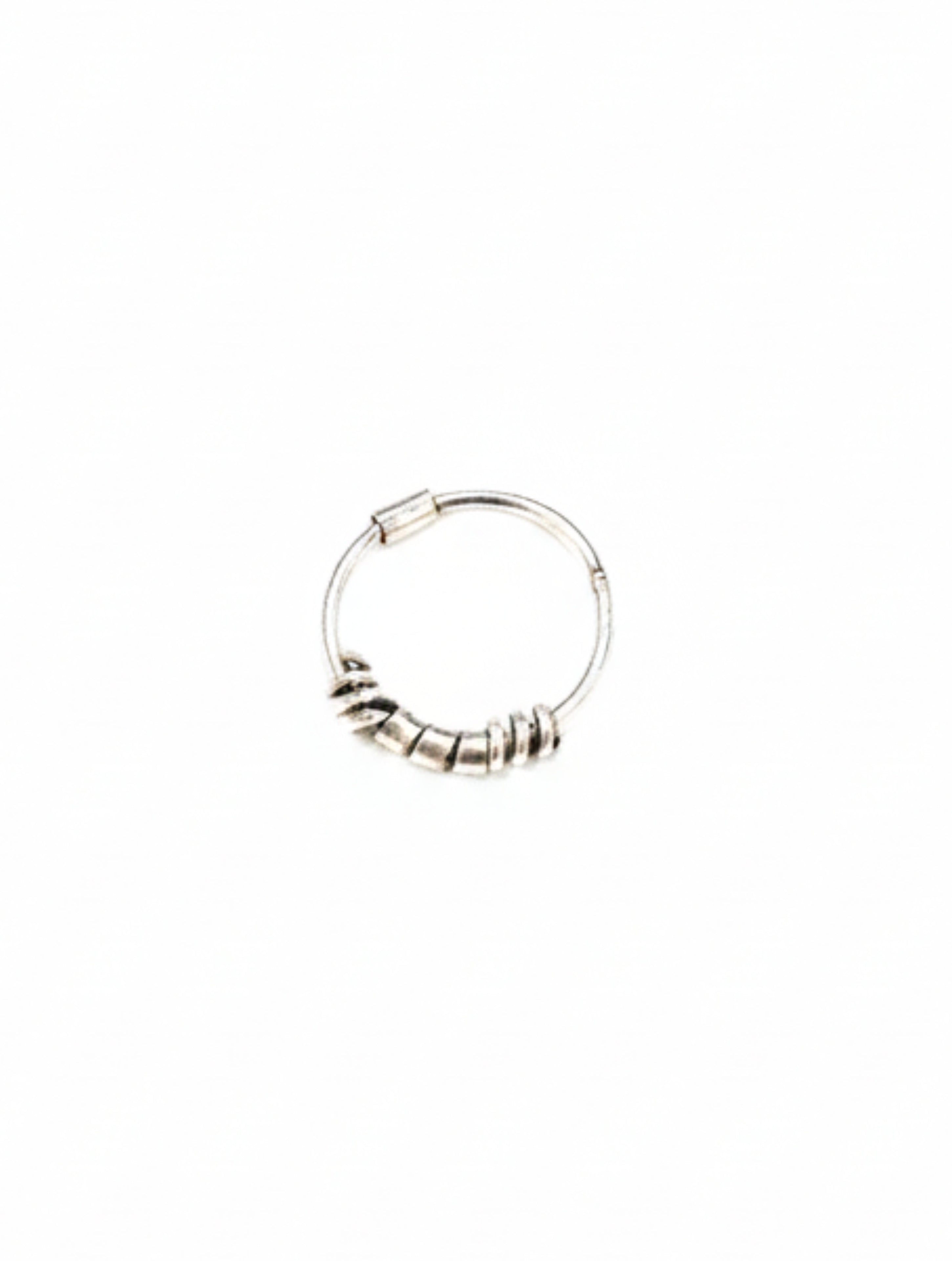 Sterling Silver Bali-Style Hoop Nose Ring with Textured Coil Details