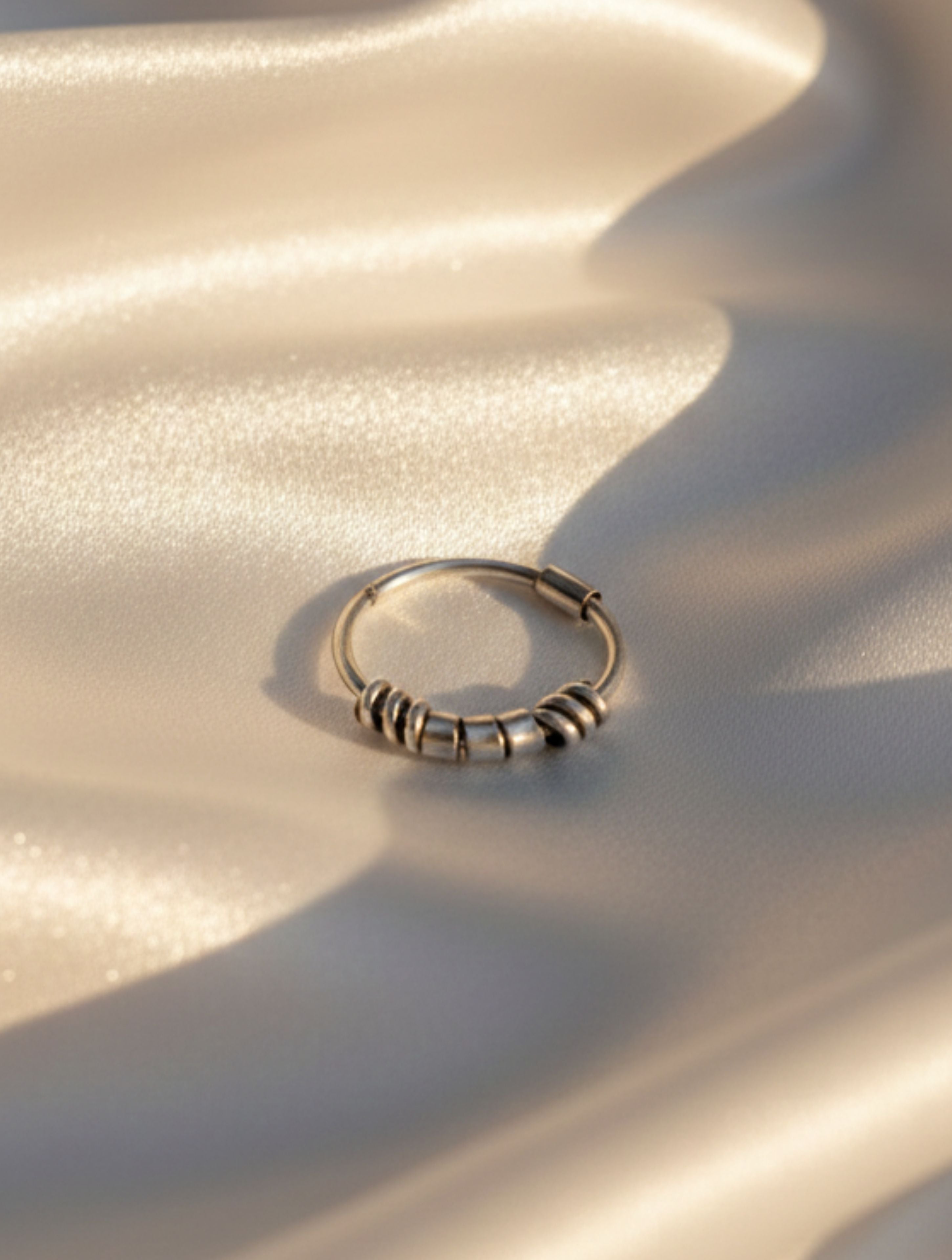 Sterling Silver Bali-Style Hoop Nose Ring with Textured Coil Details