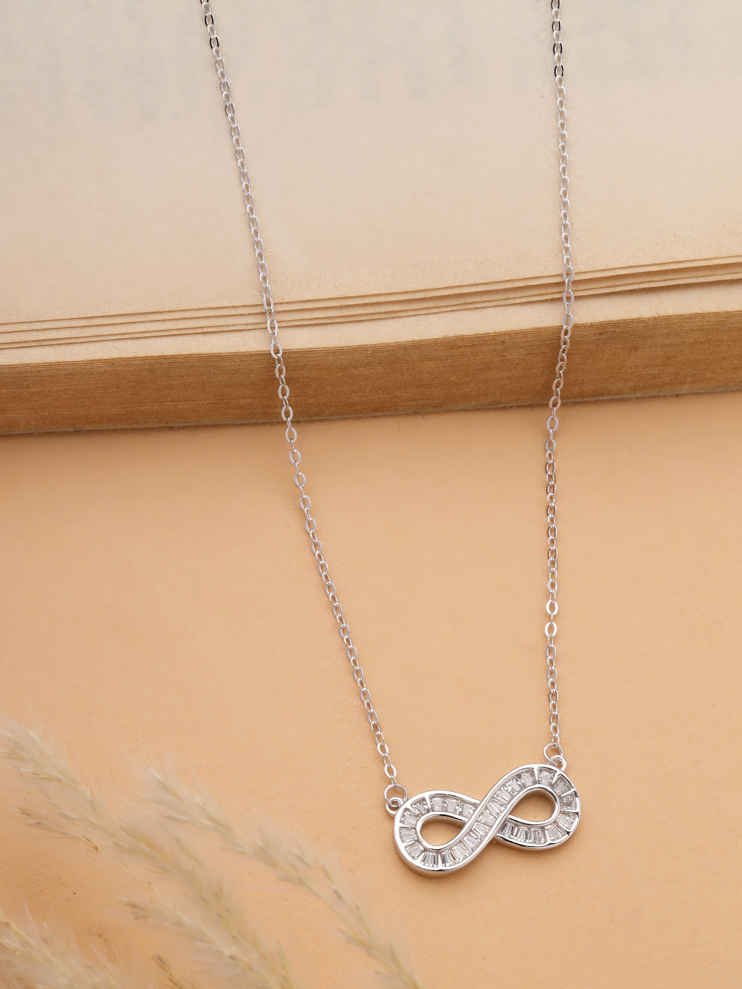 925 Sterling Silver Infinity Pendant Necklace with Baguette Cubic Zirconia