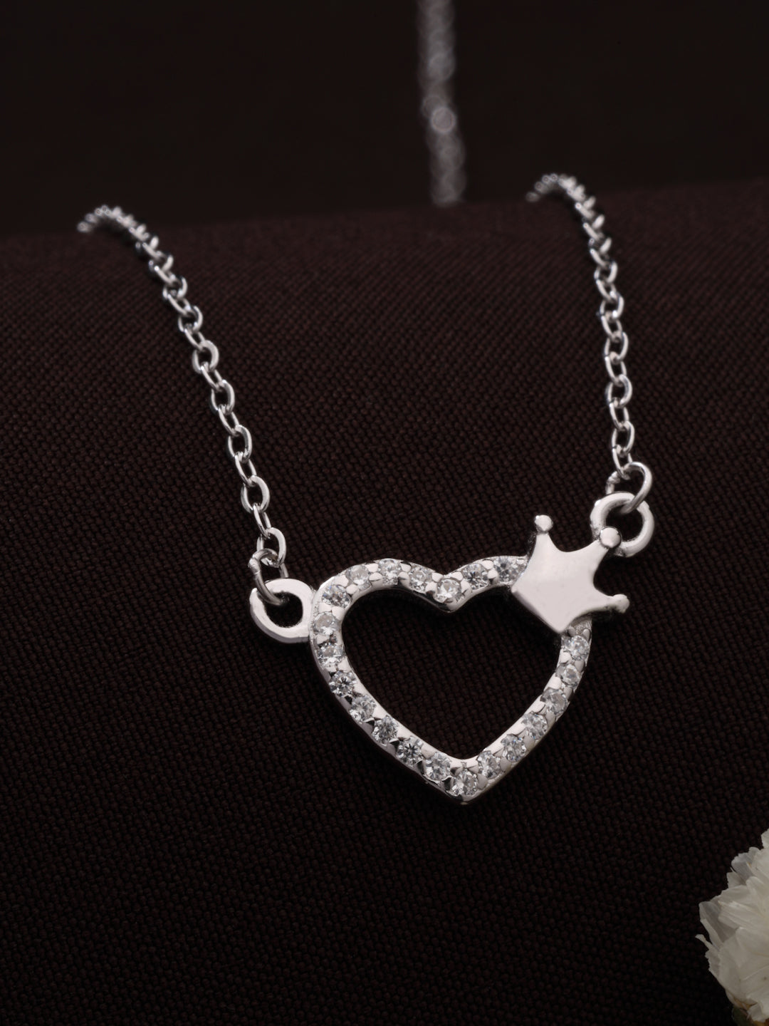 925 Sterling Silver Crowned Heart Pendant Necklace
