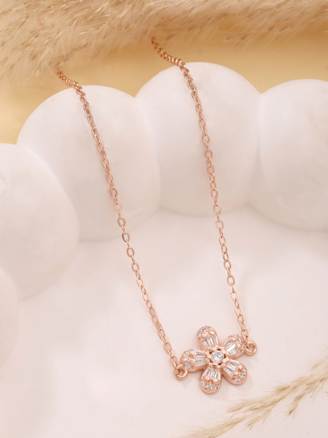 Rose Gold Plated 925 Sterling Silver Blooming Flower Pendant