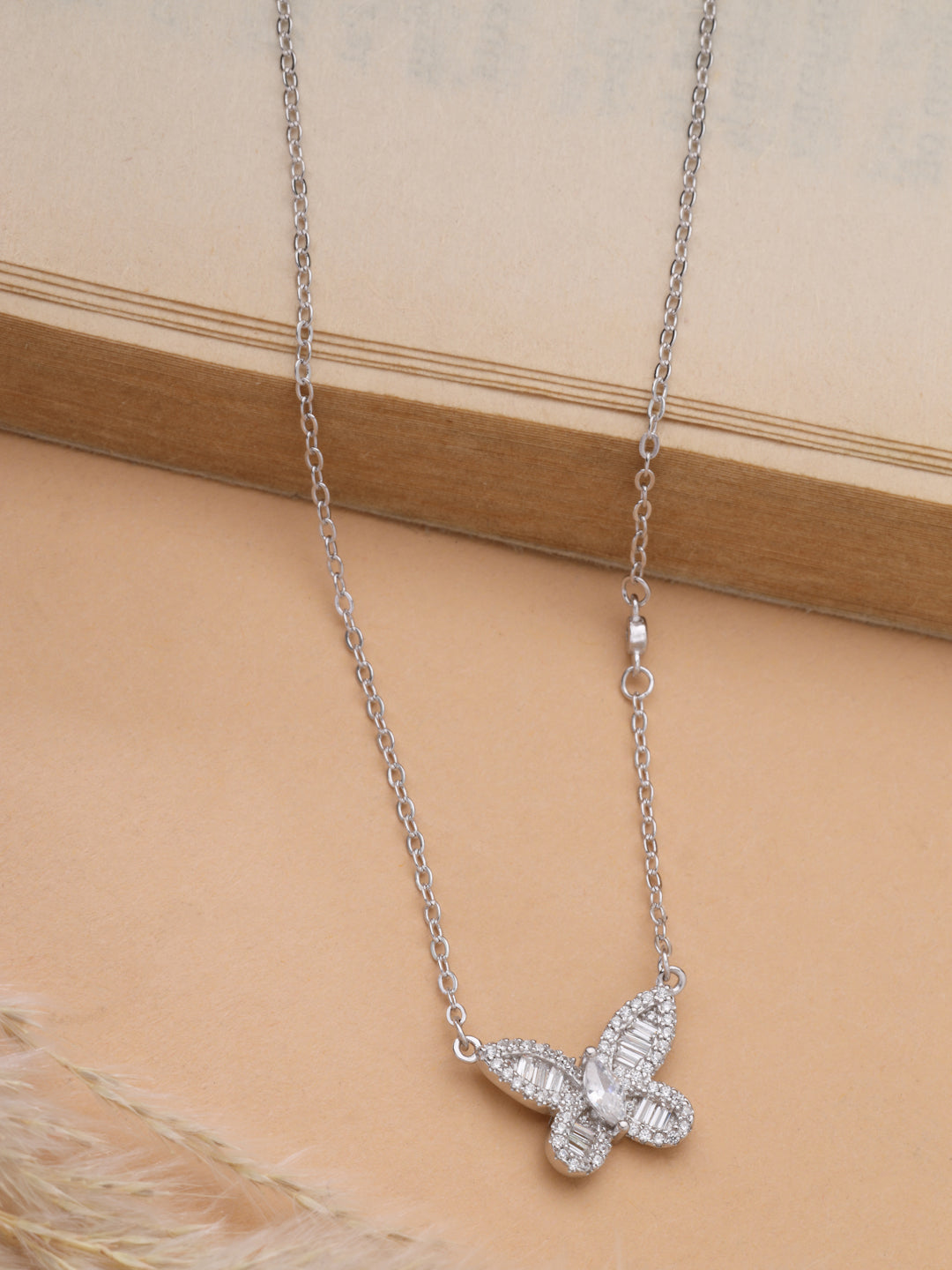925 Sterling Silver Butterfly Pendant Necklace with Rhodium Plated
