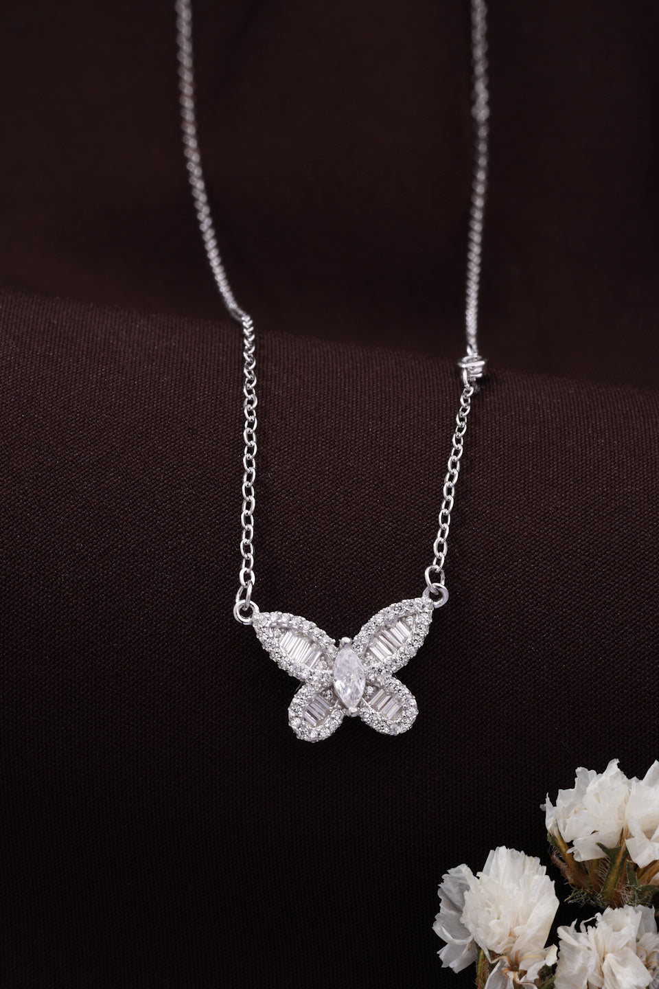 925 Sterling Silver Butterfly Pendant Necklace with Rhodium Plated