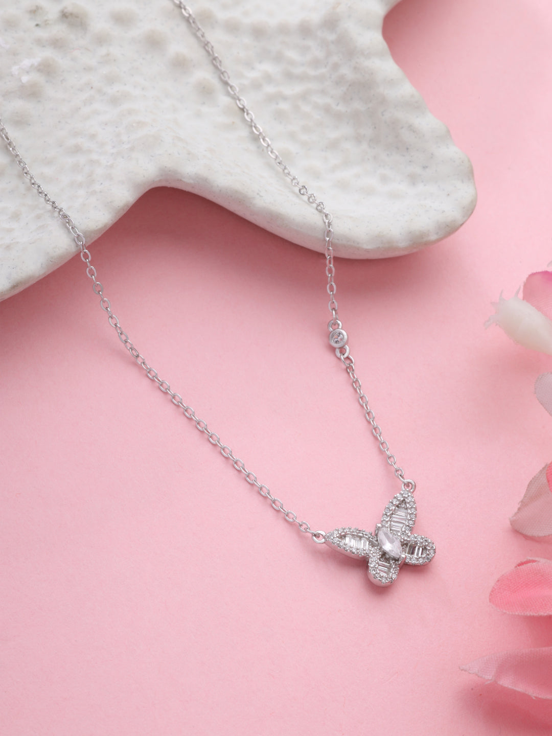 925 Sterling Silver Butterfly Pendant Necklace with Rhodium Plated