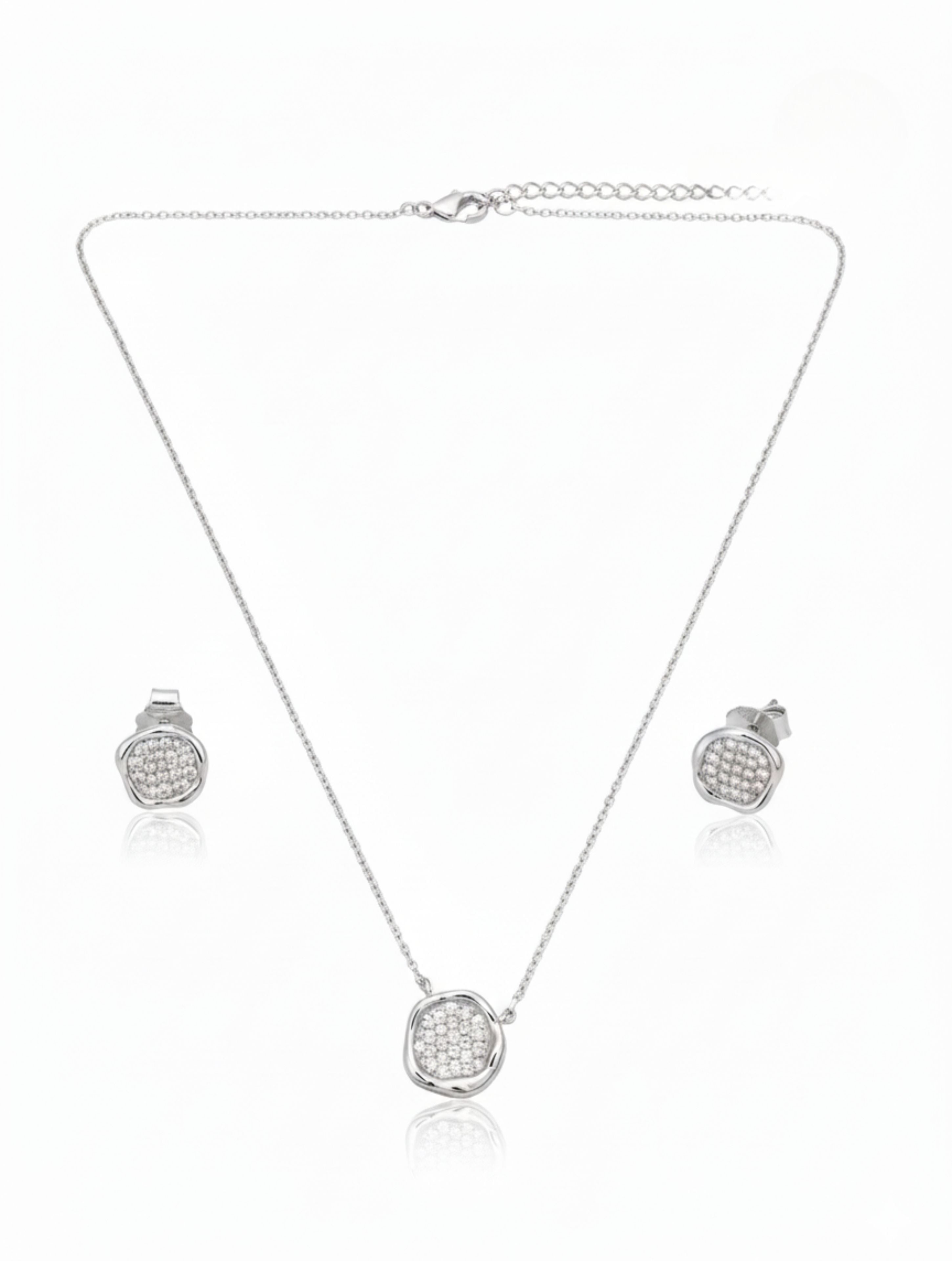 Shimmering Pebble 925 Sterling Silver Pendant & Earring Set