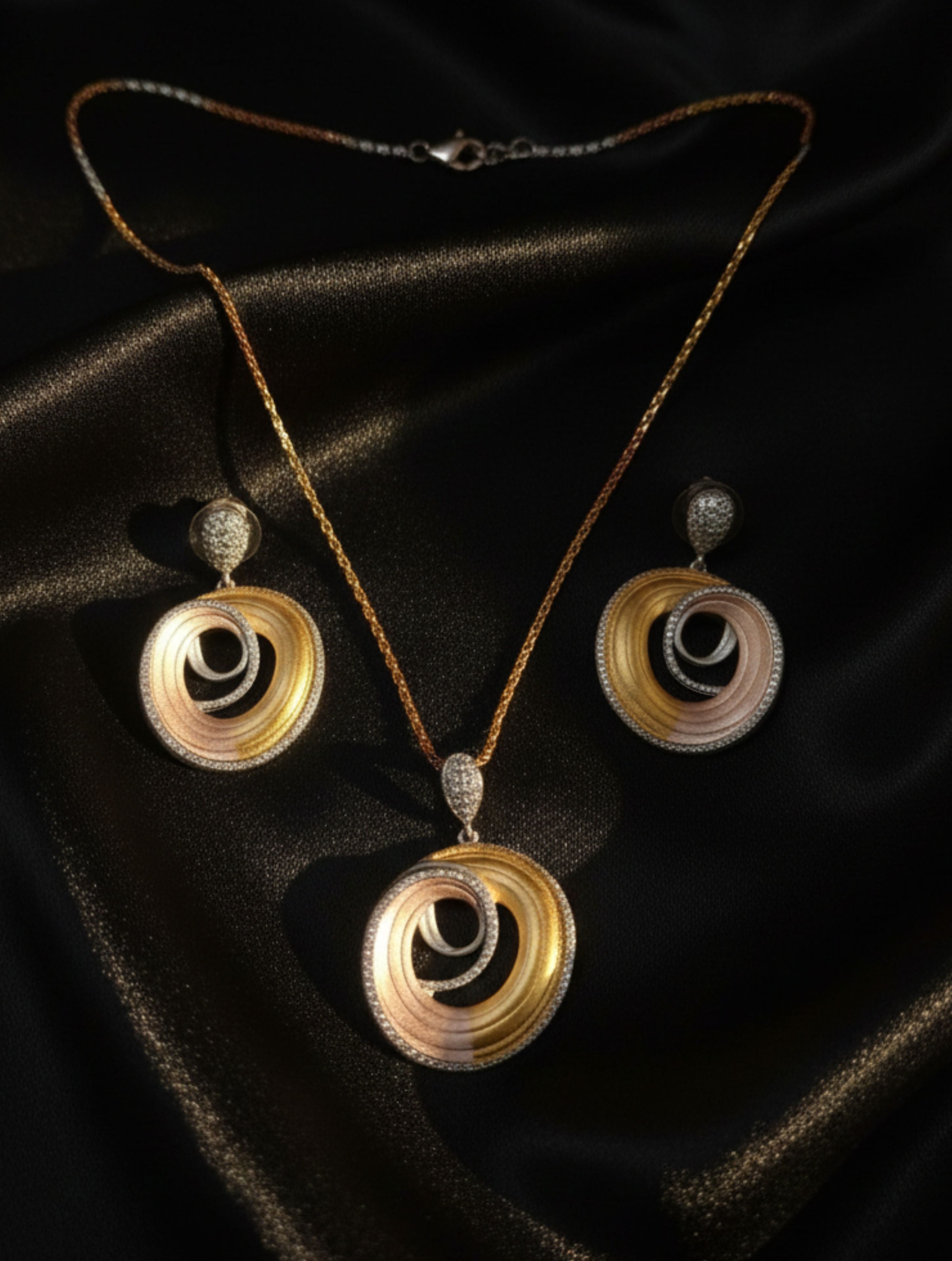 925 Sterling Silver Multi-Color Orbital Swirl Pendant & Drop Earring Set