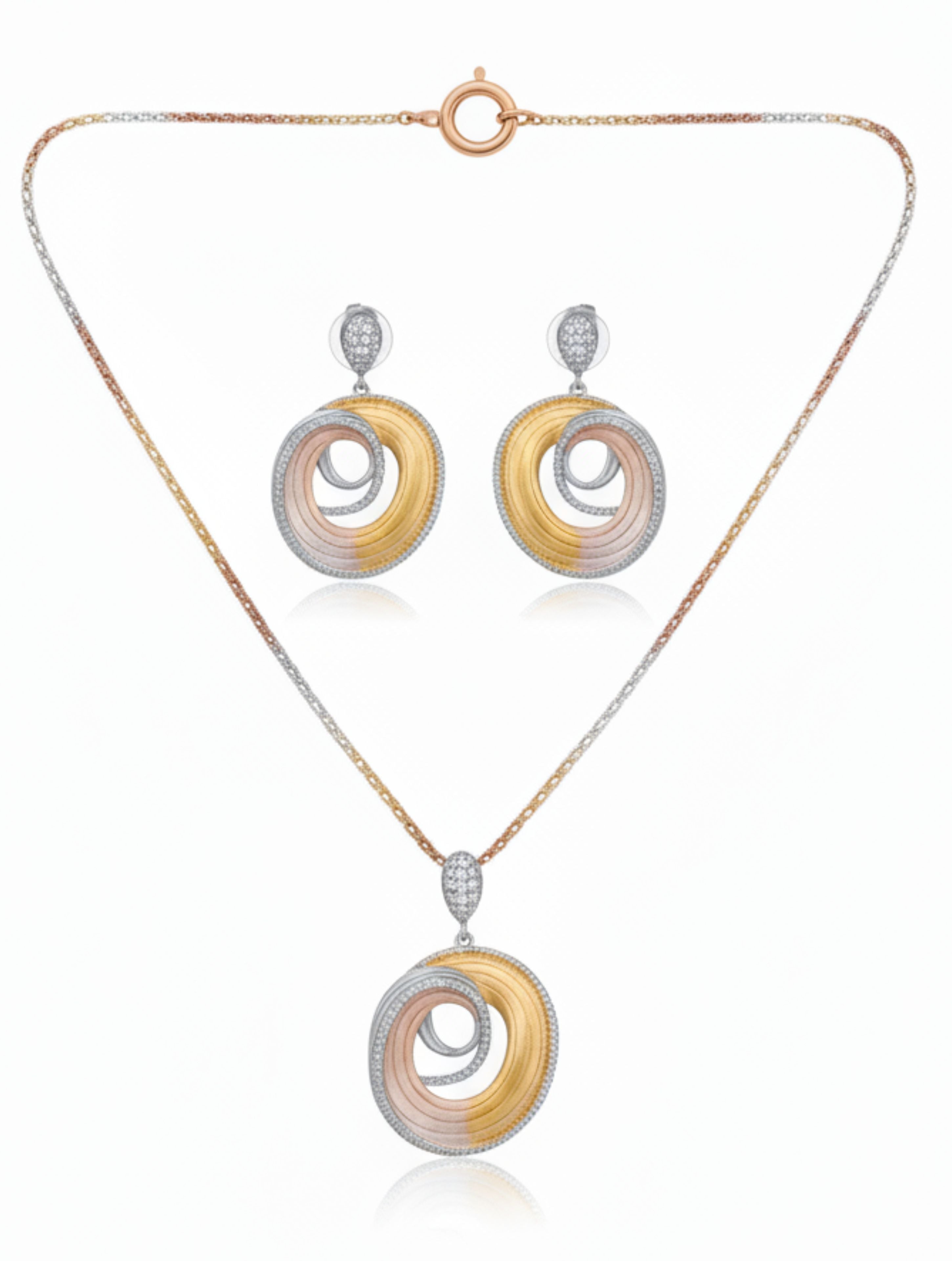 925 Sterling Silver Multi-Color Orbital Swirl Pendant & Drop Earring Set