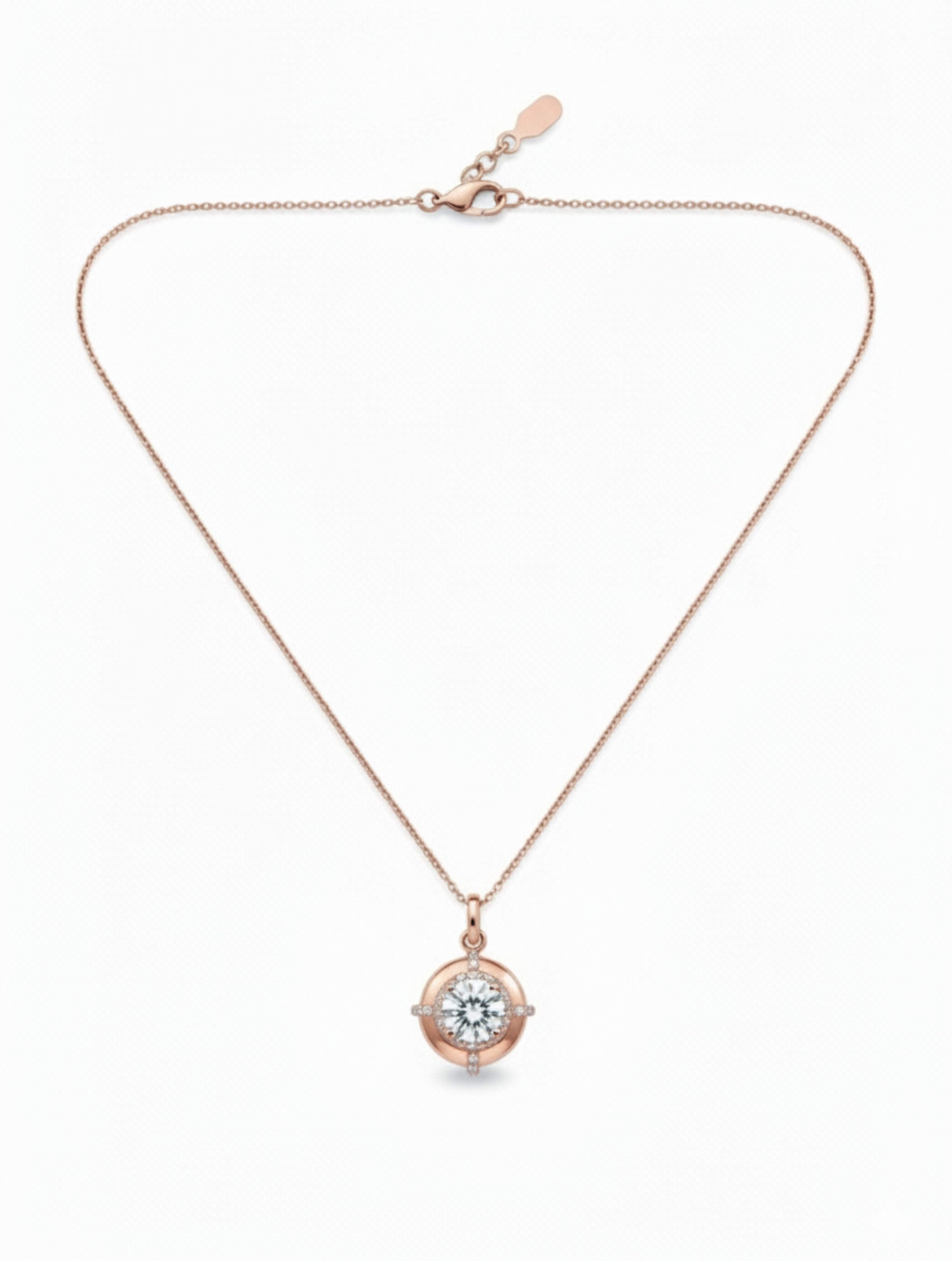 Rose Gold Halo Solitaire Necklace & Stud Earrings Set in 925 Sterling Silver