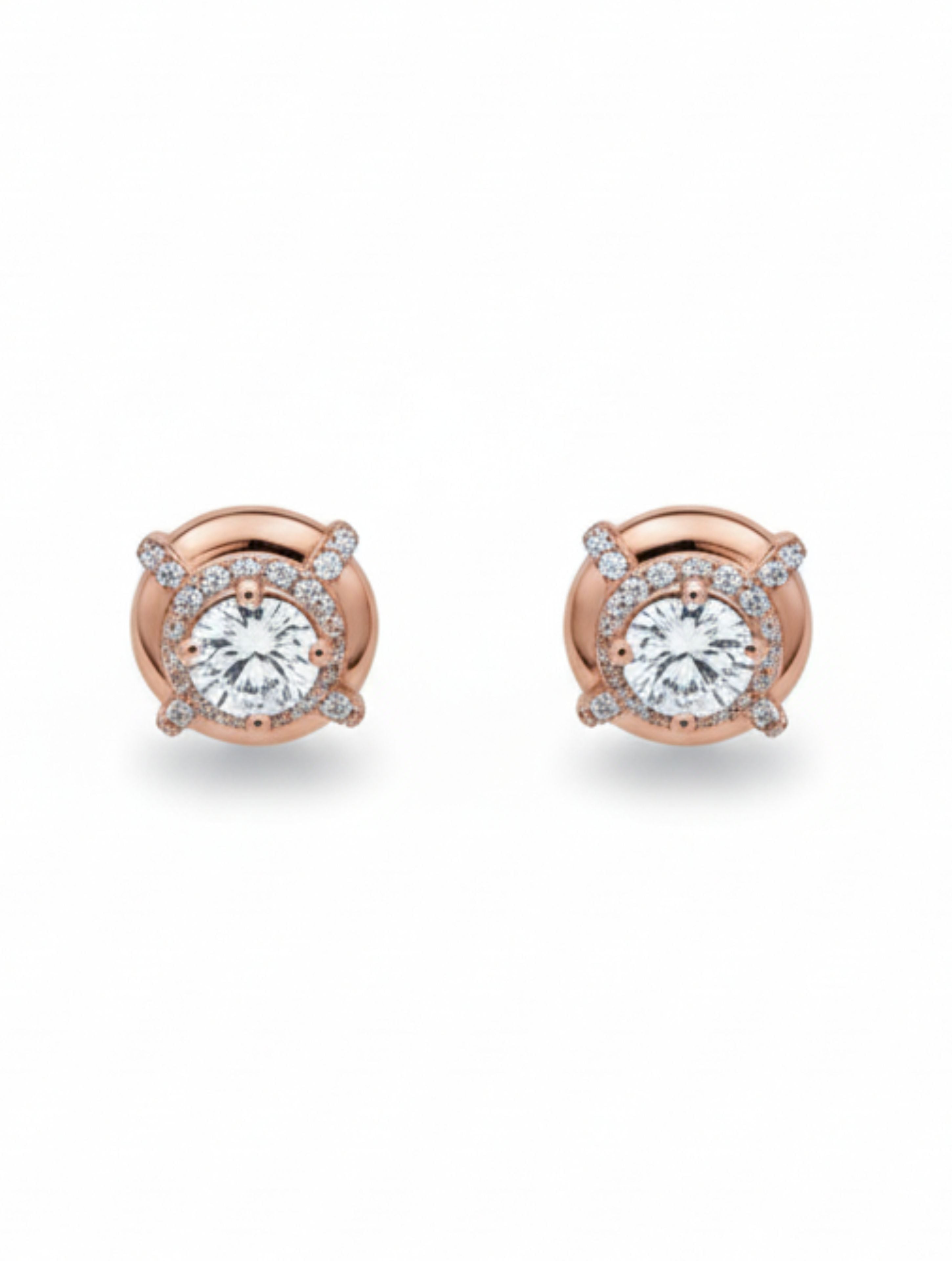 Rose Gold Halo Solitaire Necklace & Stud Earrings Set in 925 Sterling Silver