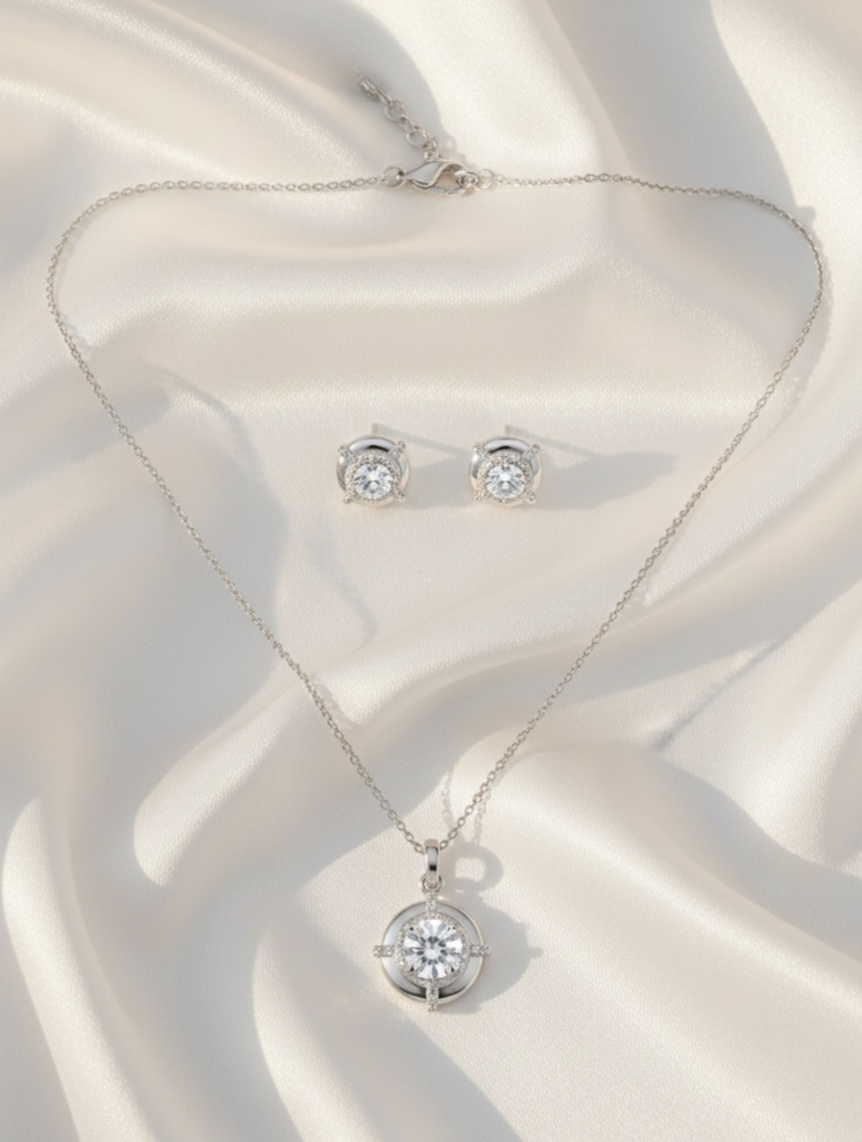 Celestial Halo Solitaire Set – 925 Sterling Silver & Sparkling Cubic Zirconia