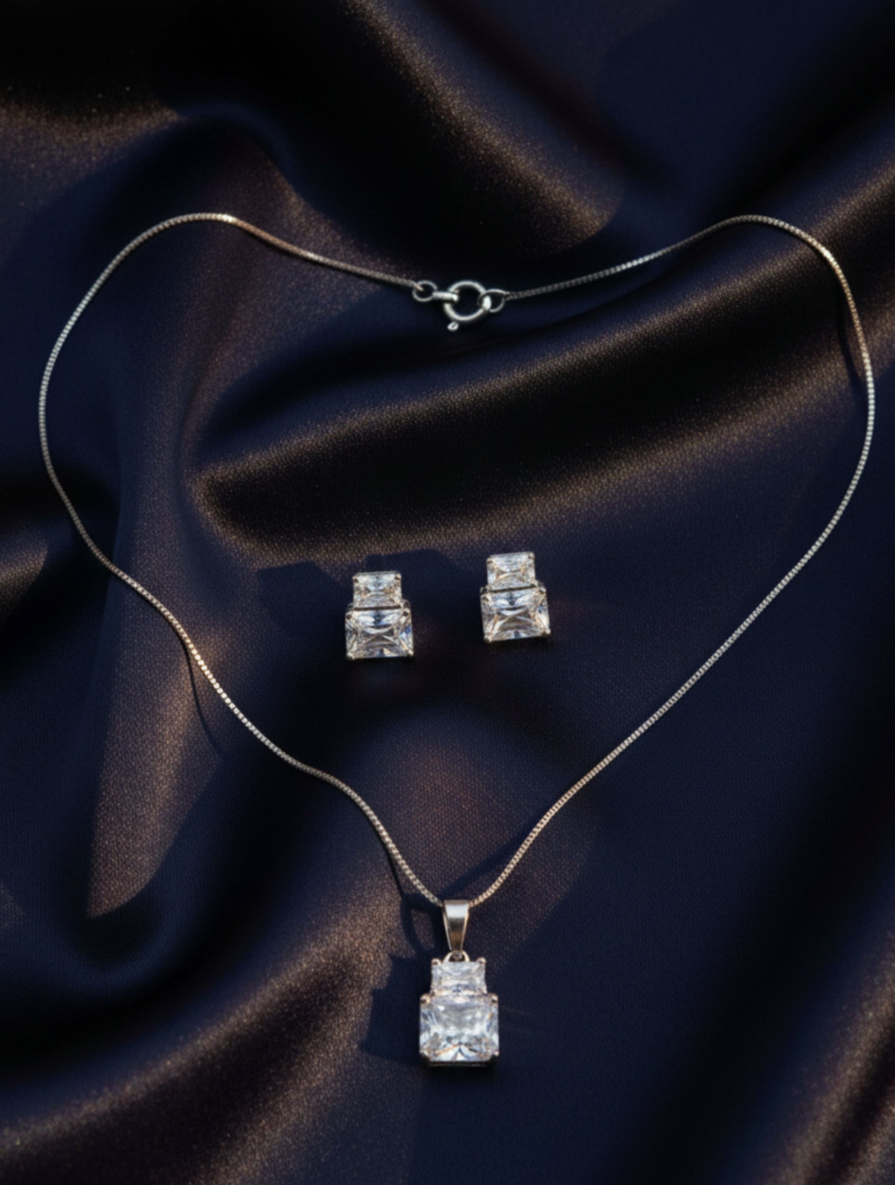 925 Sterling Silver Radiant-Cut Stone Pendant & Earring Set