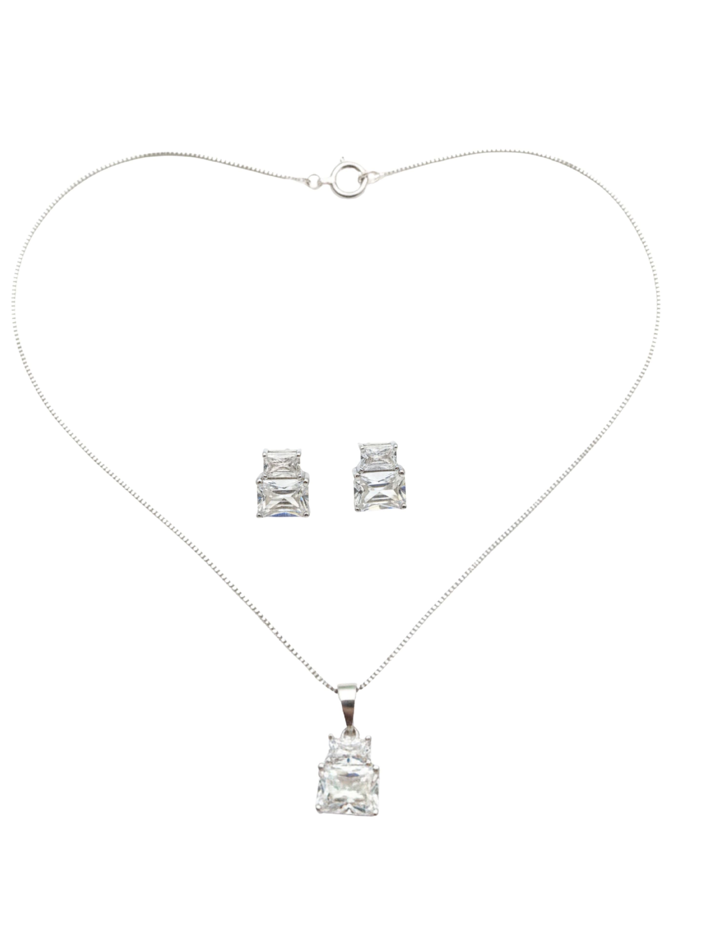 925 Sterling Silver Radiant-Cut Stone Pendant & Earring Set