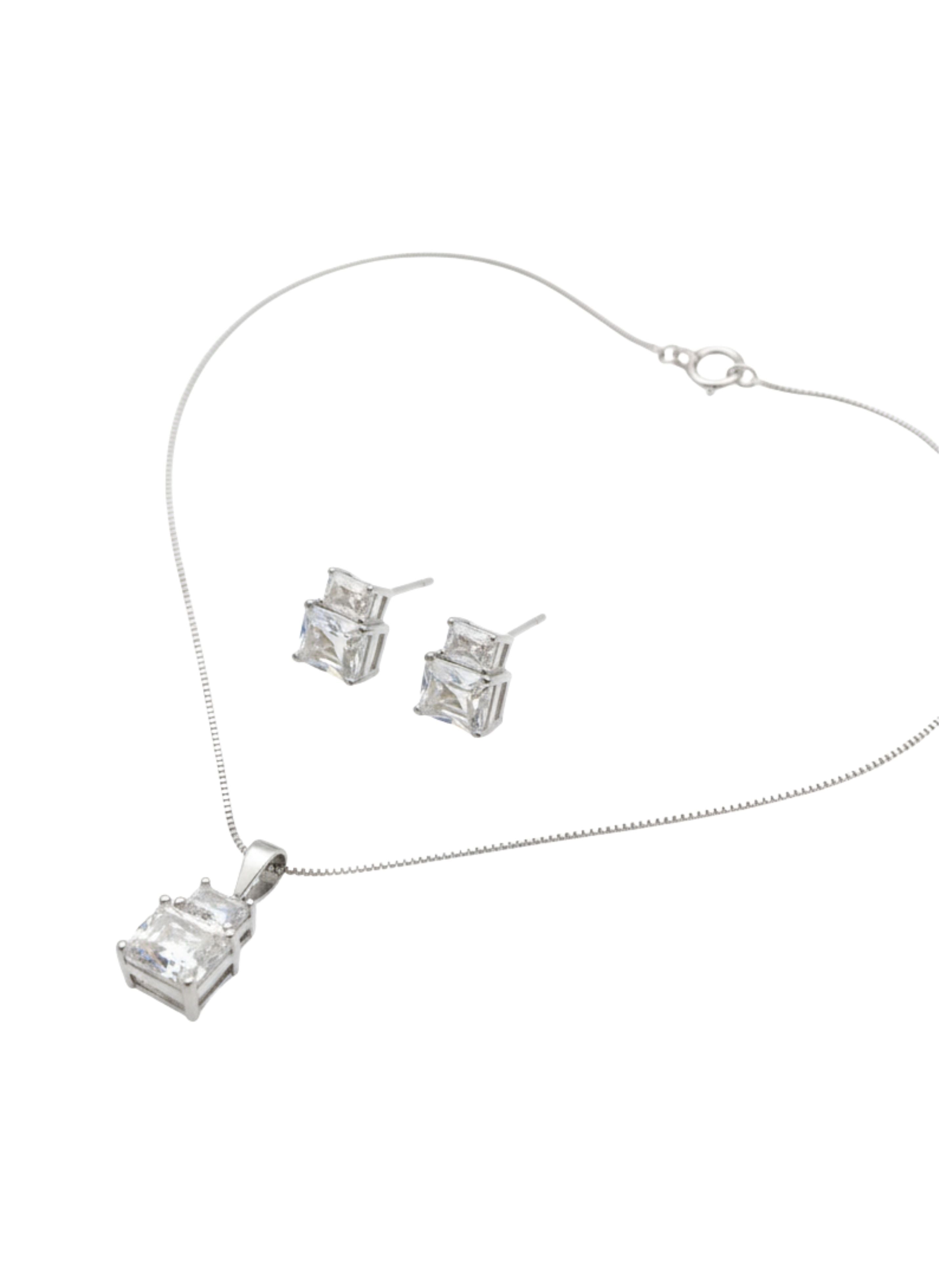 925 Sterling Silver Radiant-Cut Stone Pendant & Earring Set