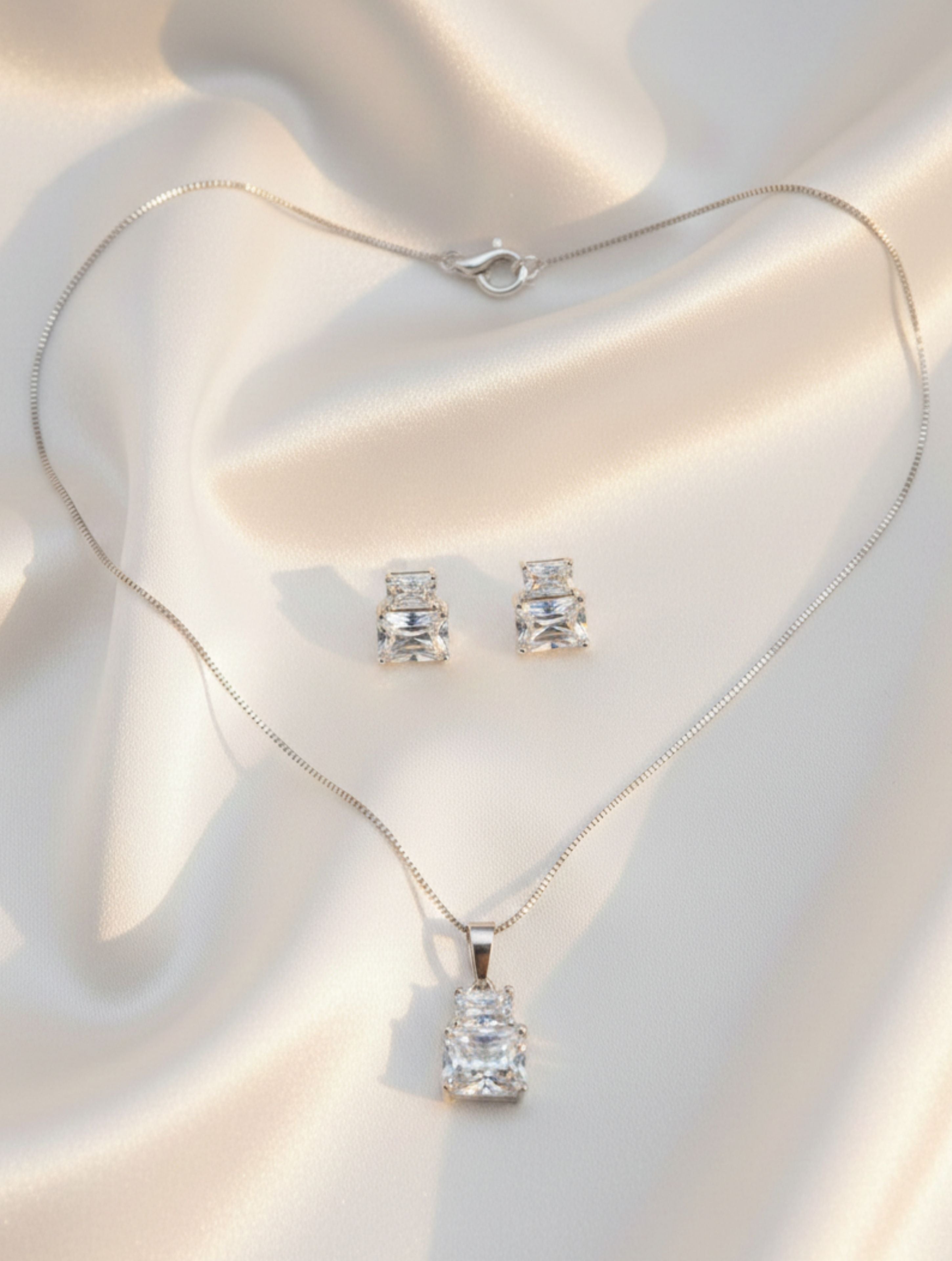 925 Sterling Silver Radiant-Cut Stone Pendant & Earring Set