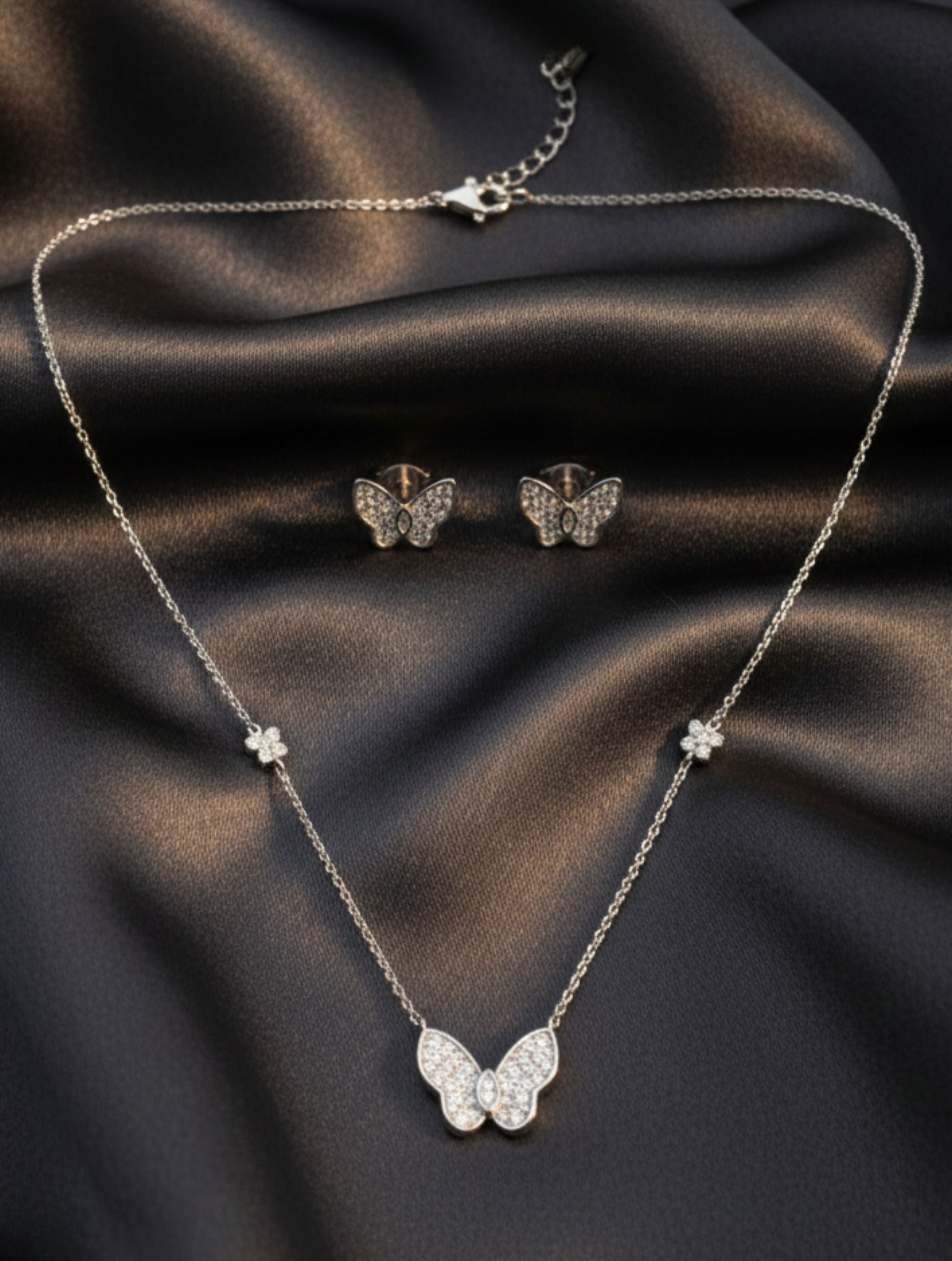 Butterfly Pendant and Stud Earring Set in 925 Sterling Silver