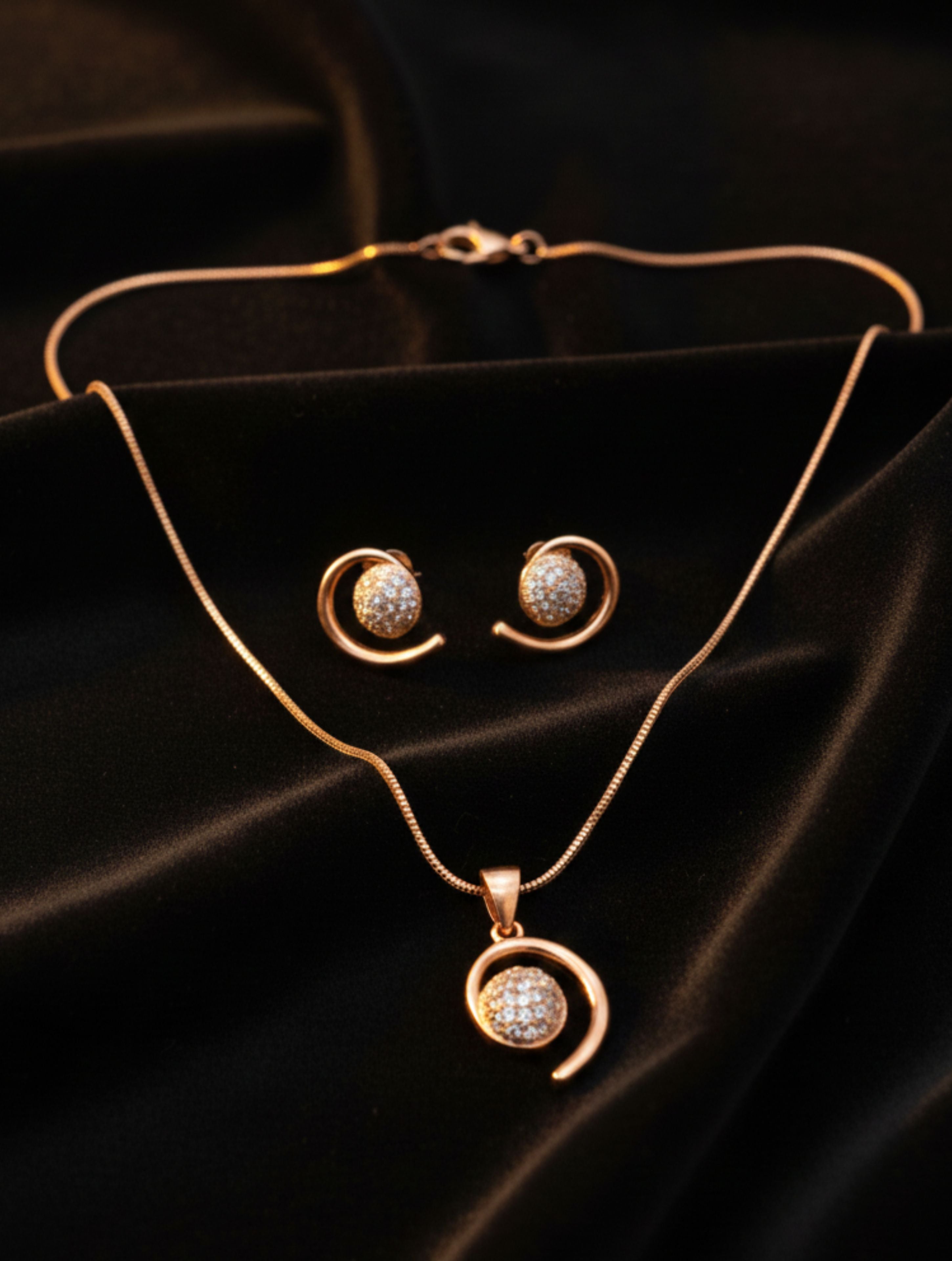 Celestial Swirl Rose Gold 925 Sterling Silver Pendant & Stud Earrings