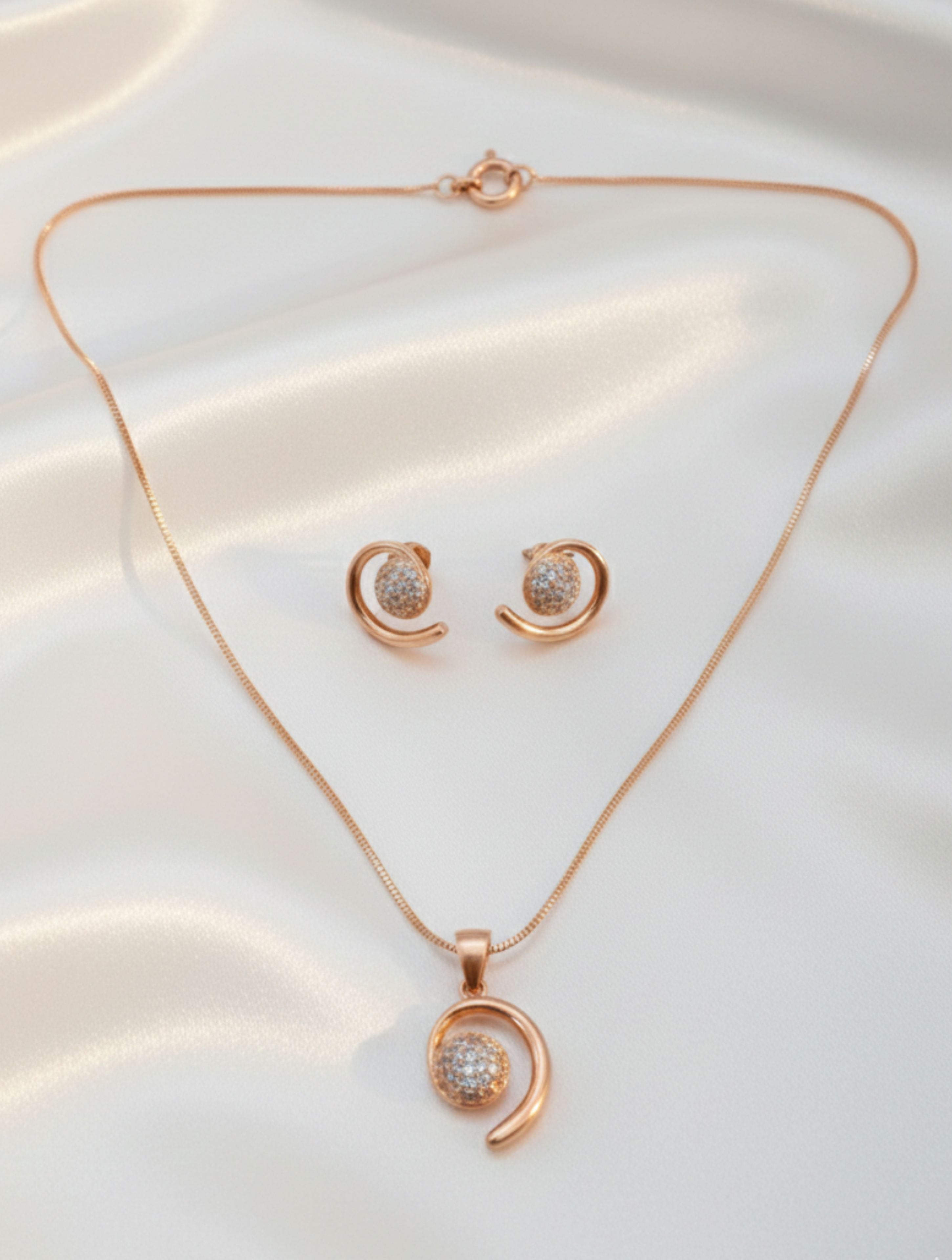 Celestial Swirl Rose Gold 925 Sterling Silver Pendant & Stud Earrings