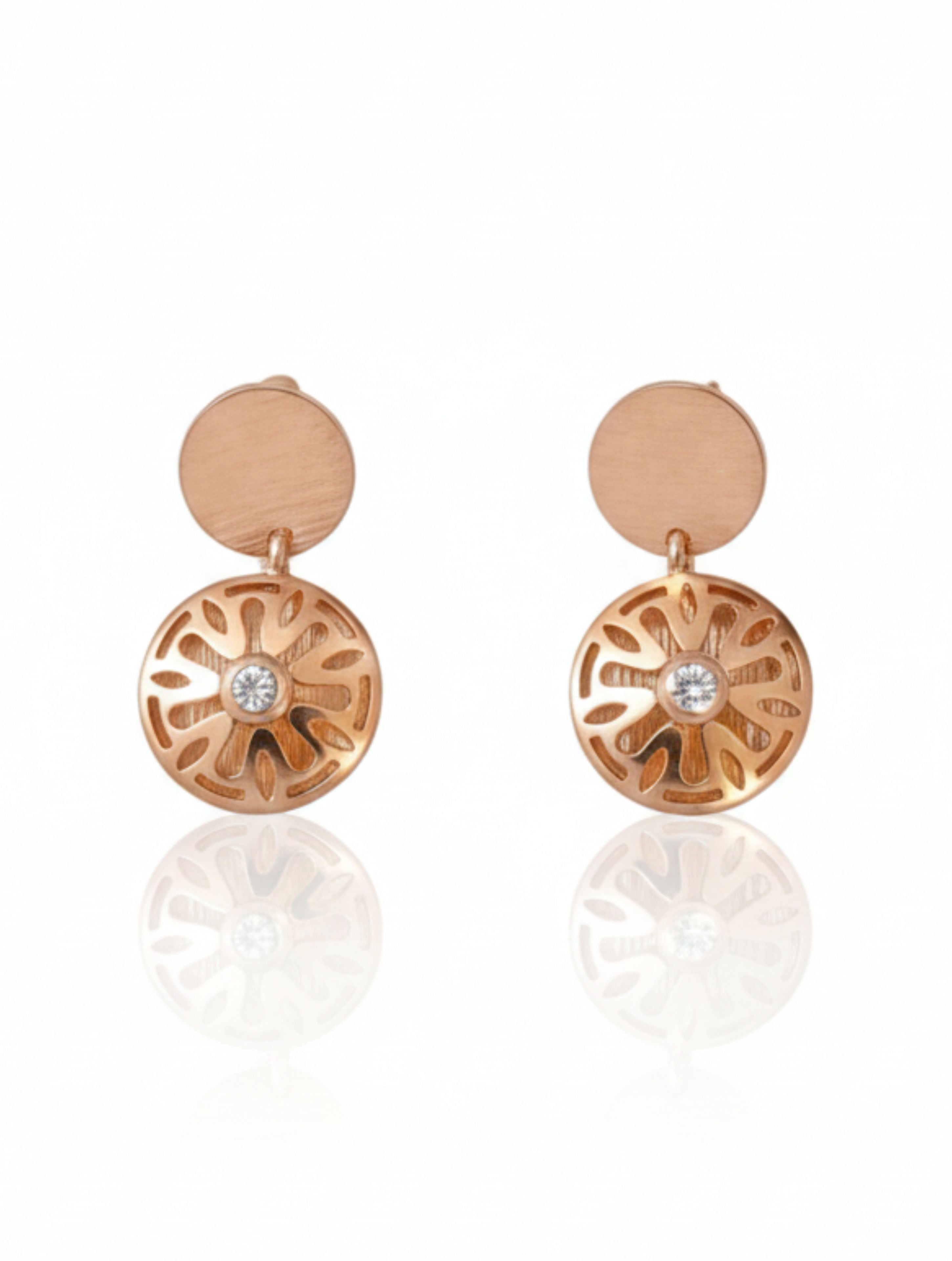 Rose Gold 925 Sterling Silver Floral Medallion Pendant & Earring Set