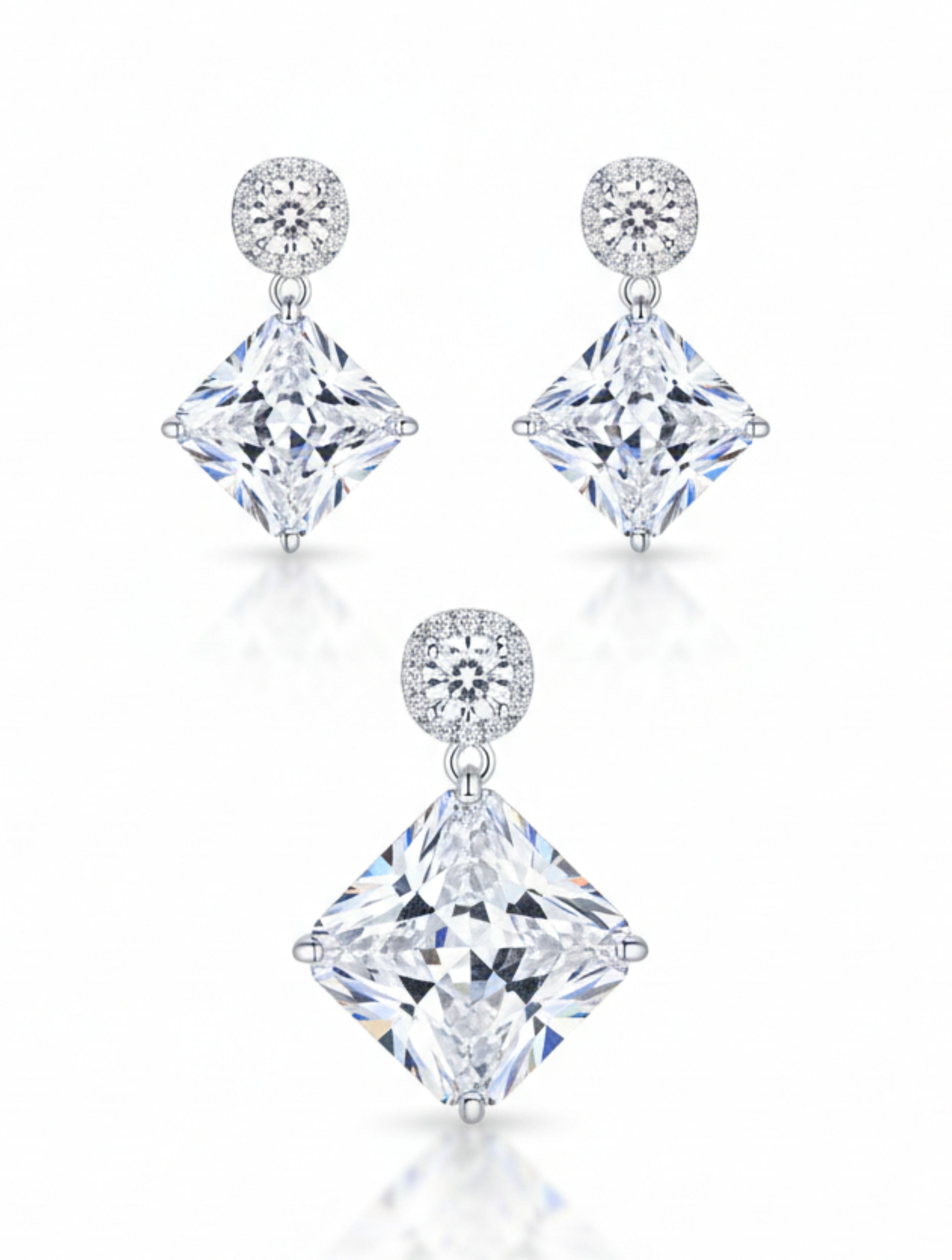 Sparkling Princess-Cut Halo Jewelry Set | 925 Sterling Silver & CZ