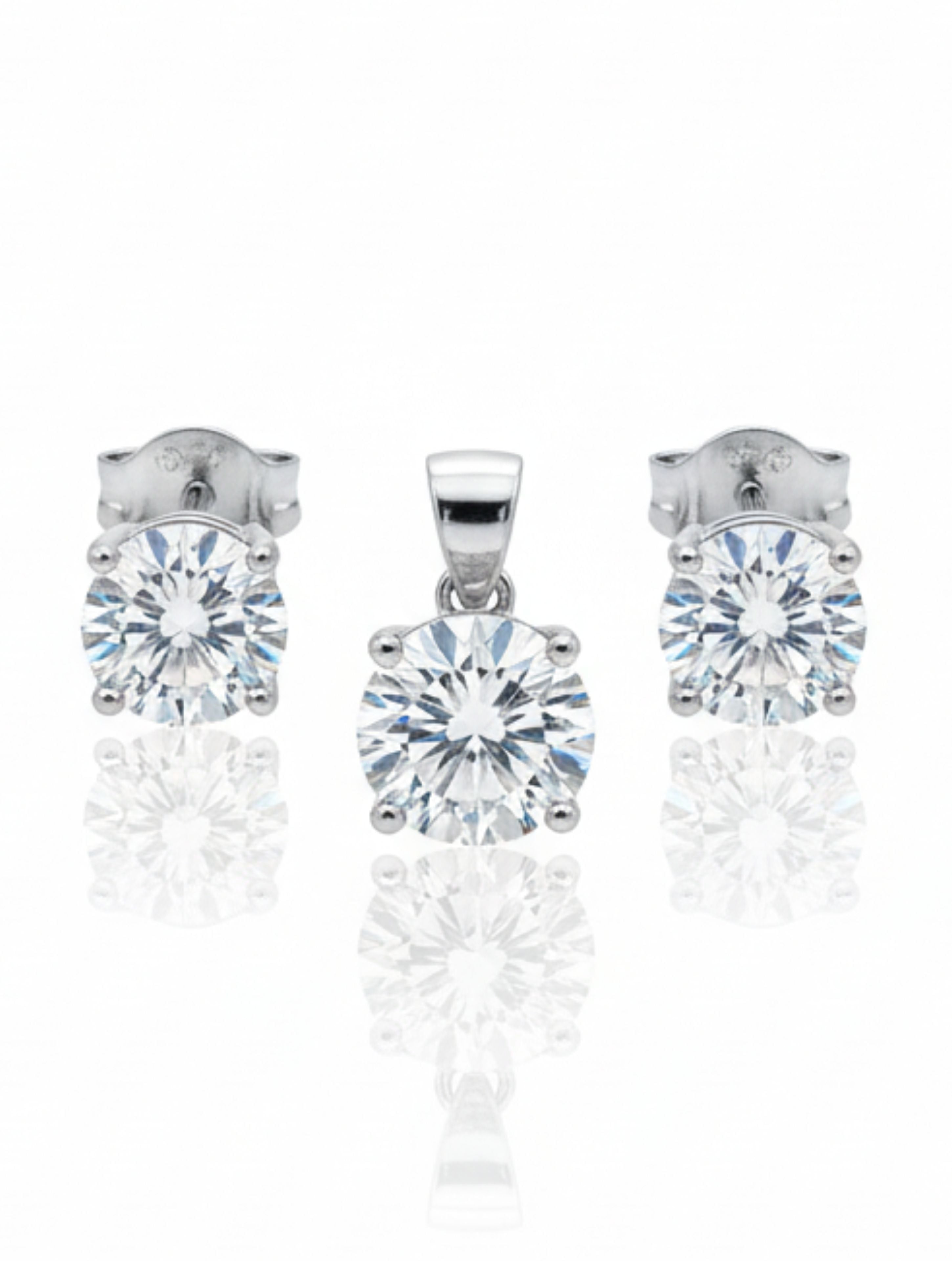 Classic Round-Cut Solitaire Pendant & Stud Earrings Set in 925 Sterling Silver