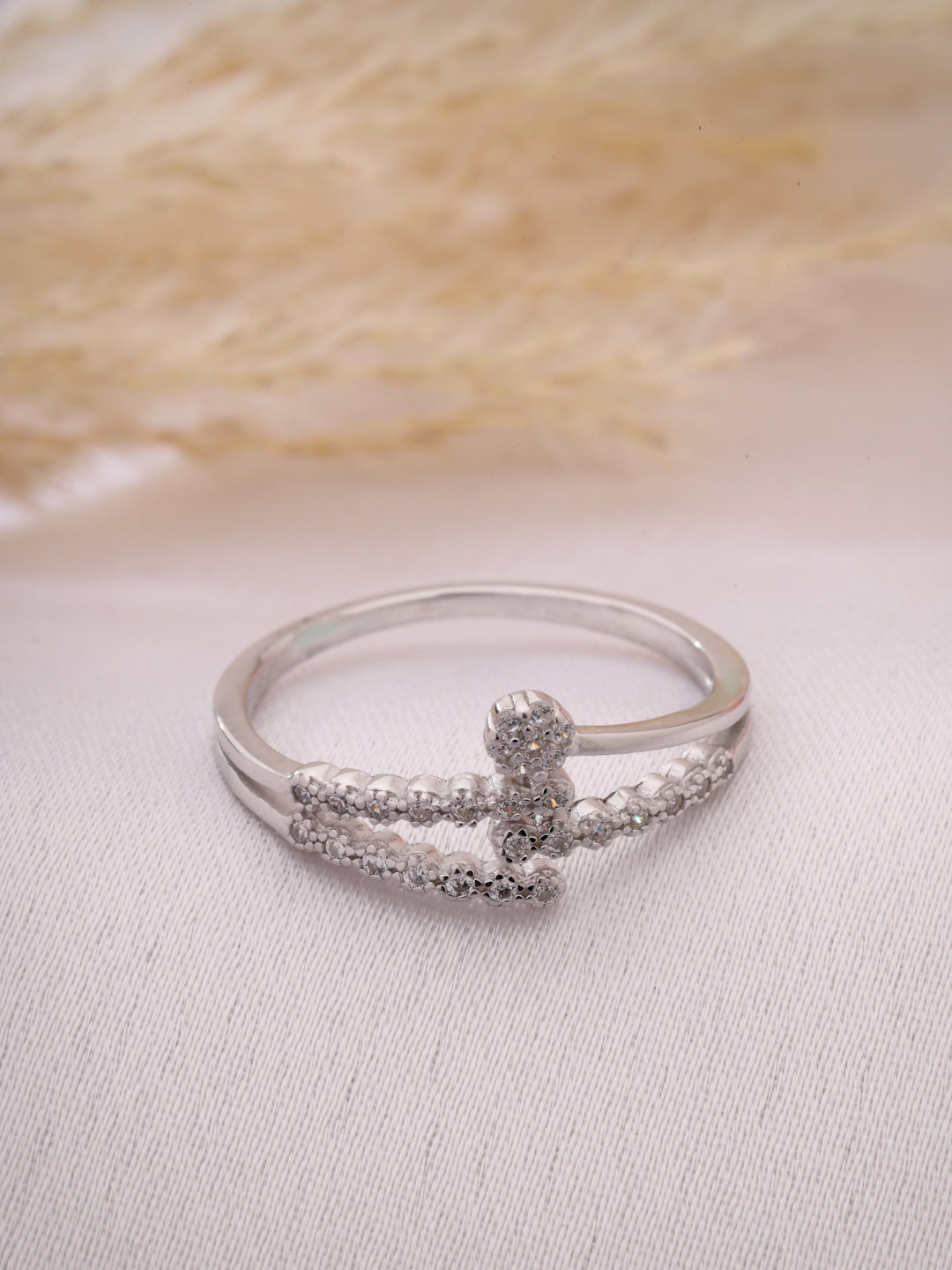 925 Sterling Silver Rhodium-Plated Intertwined Adjustable Ring