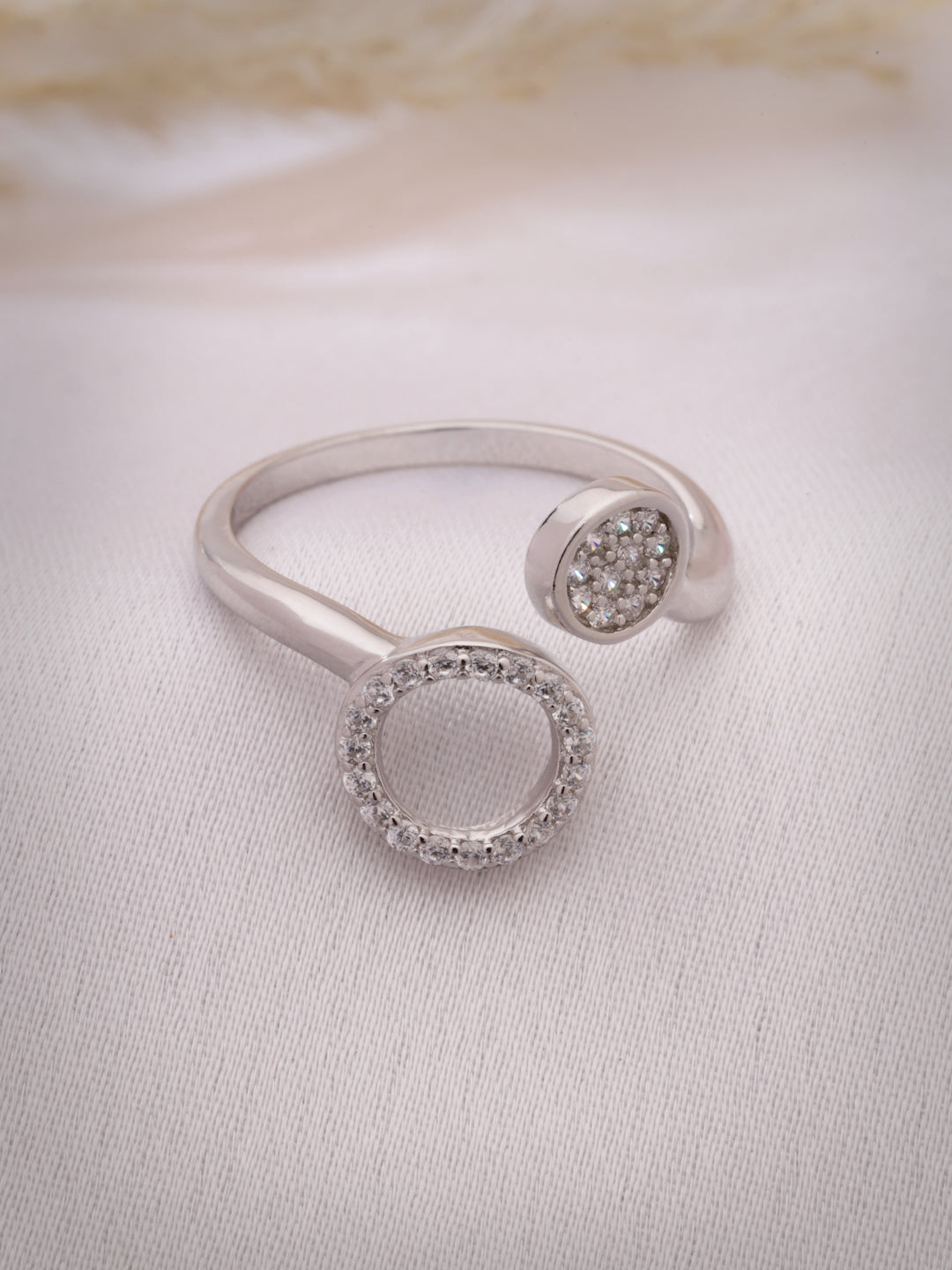 925 Sterling Silver Open Circle & Disc Adjustable Ring with Rhodium-Plated