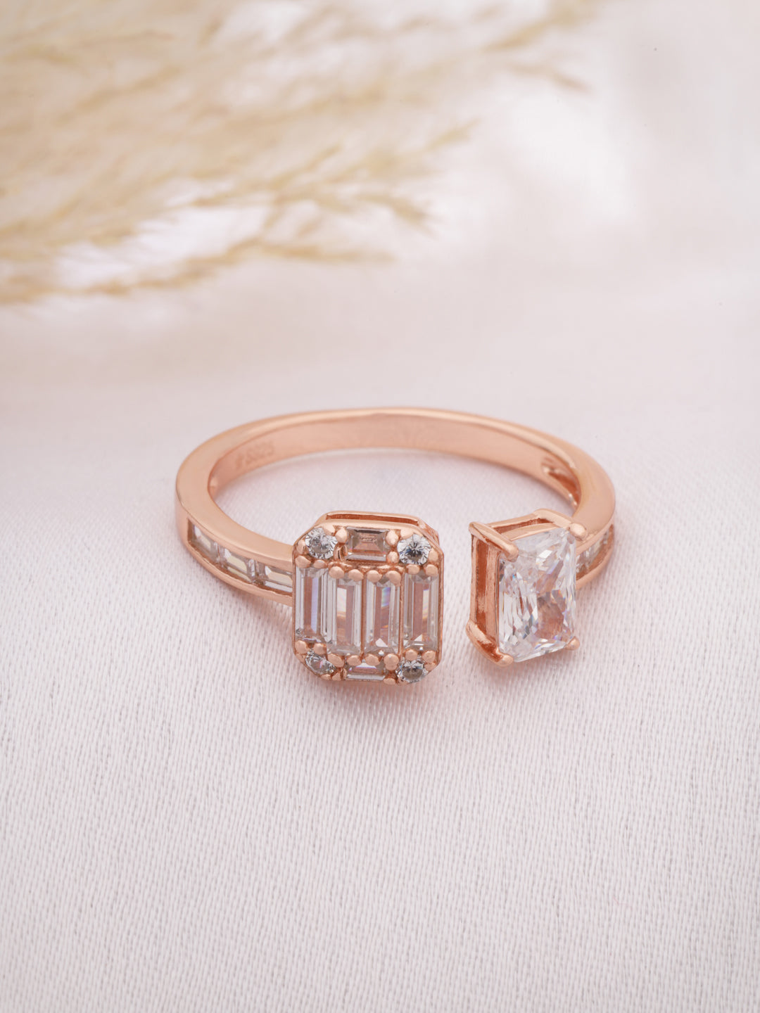 Rose Gold Plated 925 Sterling Silver Adjustable Toi et Moi Adjustable Ring