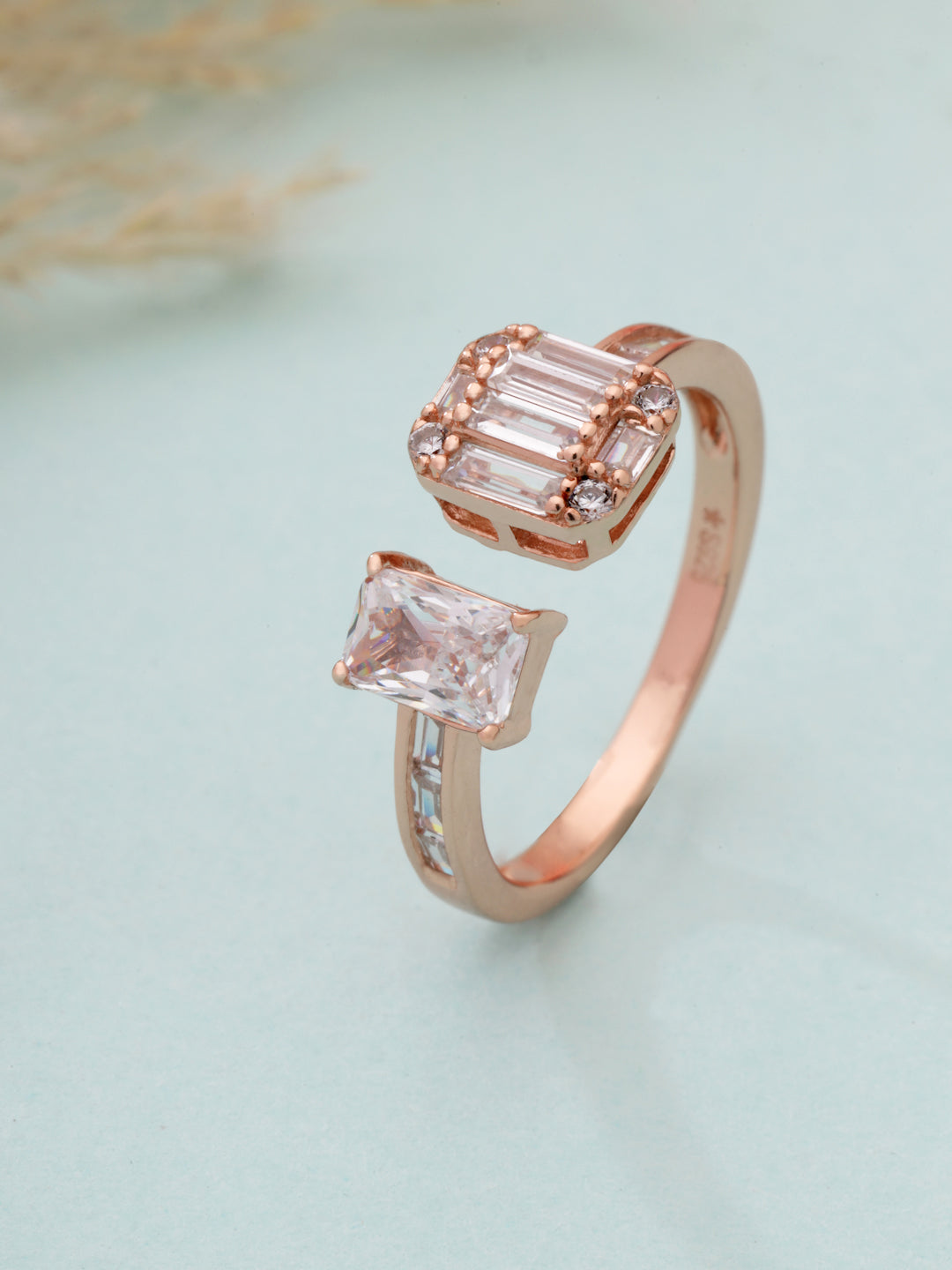 Rose Gold Plated 925 Sterling Silver Adjustable Toi et Moi Adjustable Ring