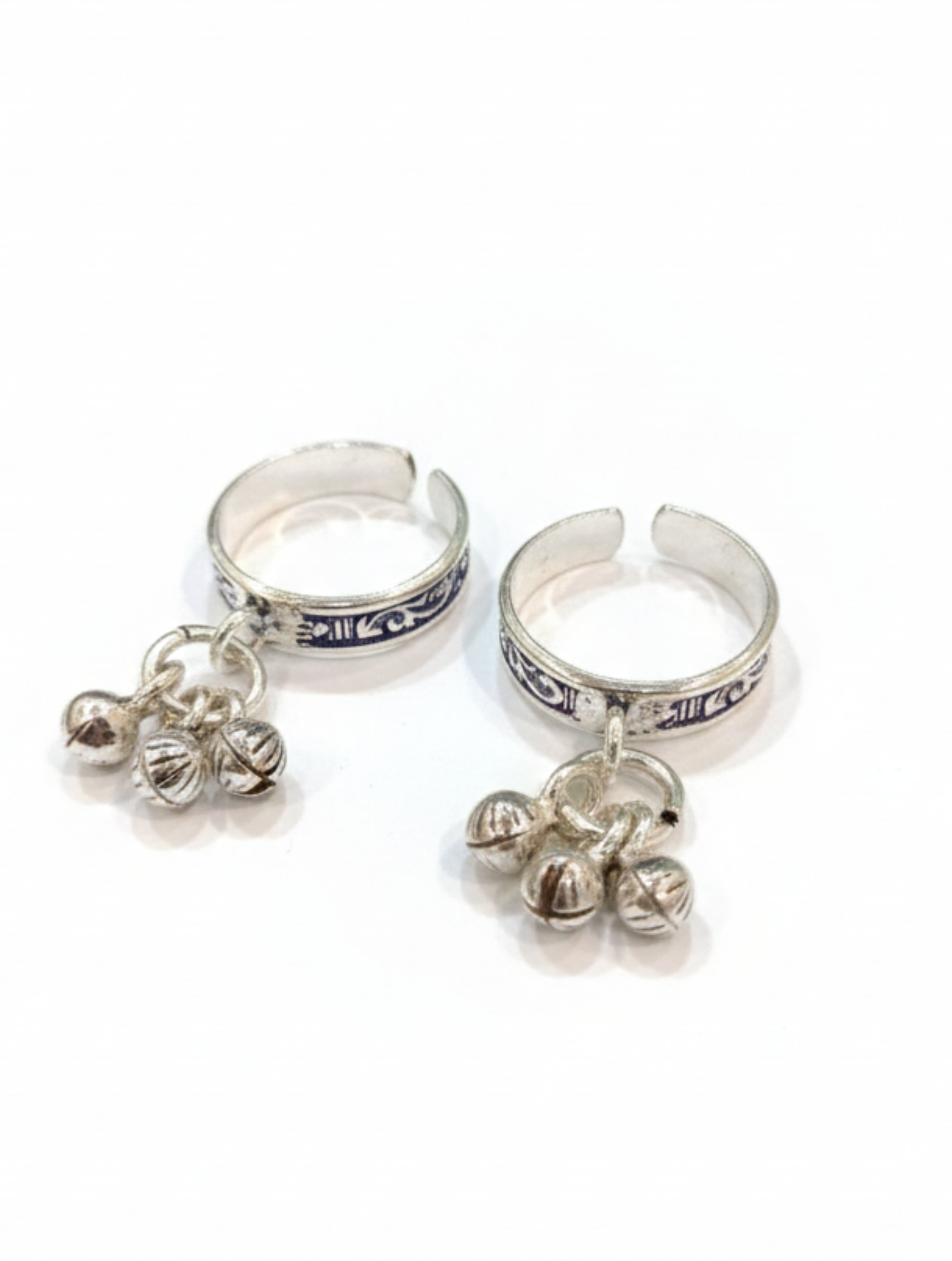 Vintage-Inspired Oxidized 925 Sterling Silver Ghungroo Toe Rings