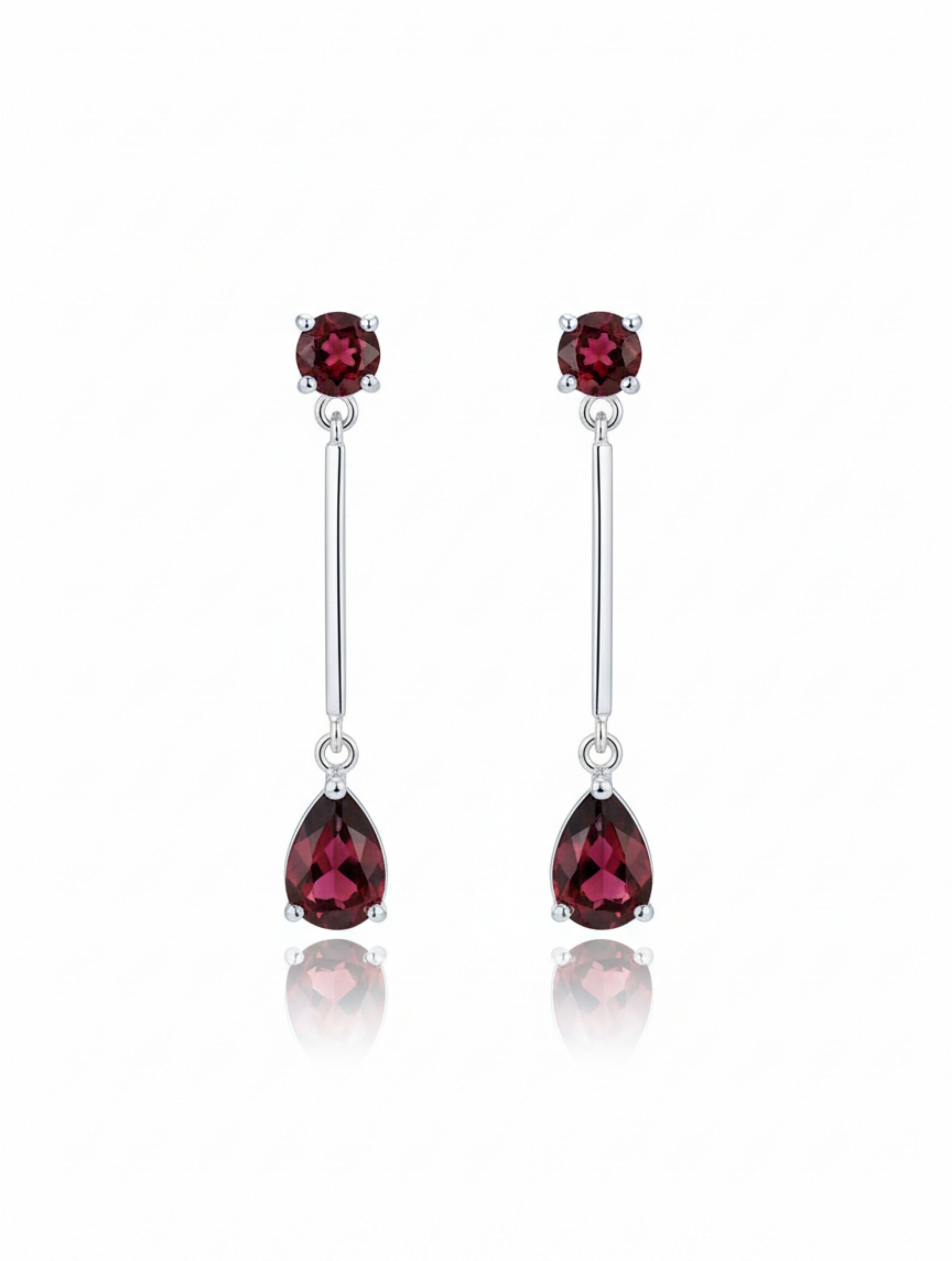 Natural Garnet & 925 Sterling Silver Geometric Drop Earrings