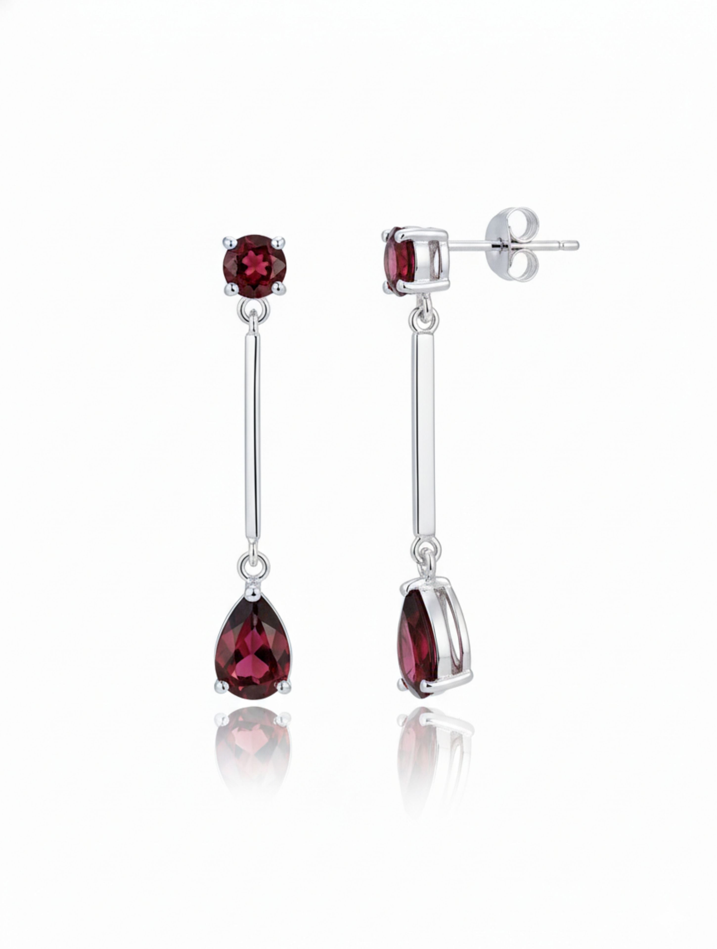 Natural Garnet & 925 Sterling Silver Geometric Drop Earrings