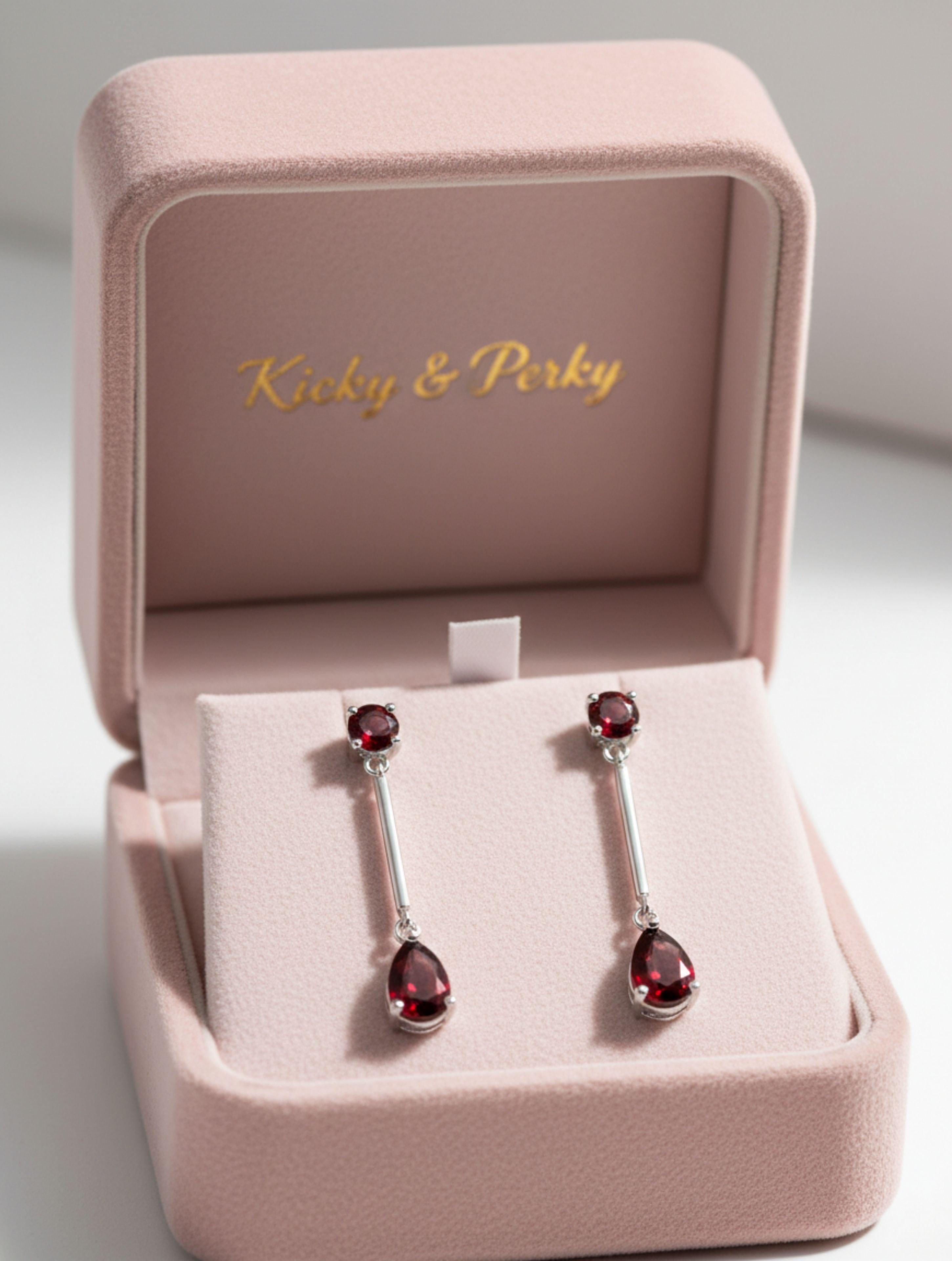 Natural Garnet & 925 Sterling Silver Geometric Drop Earrings