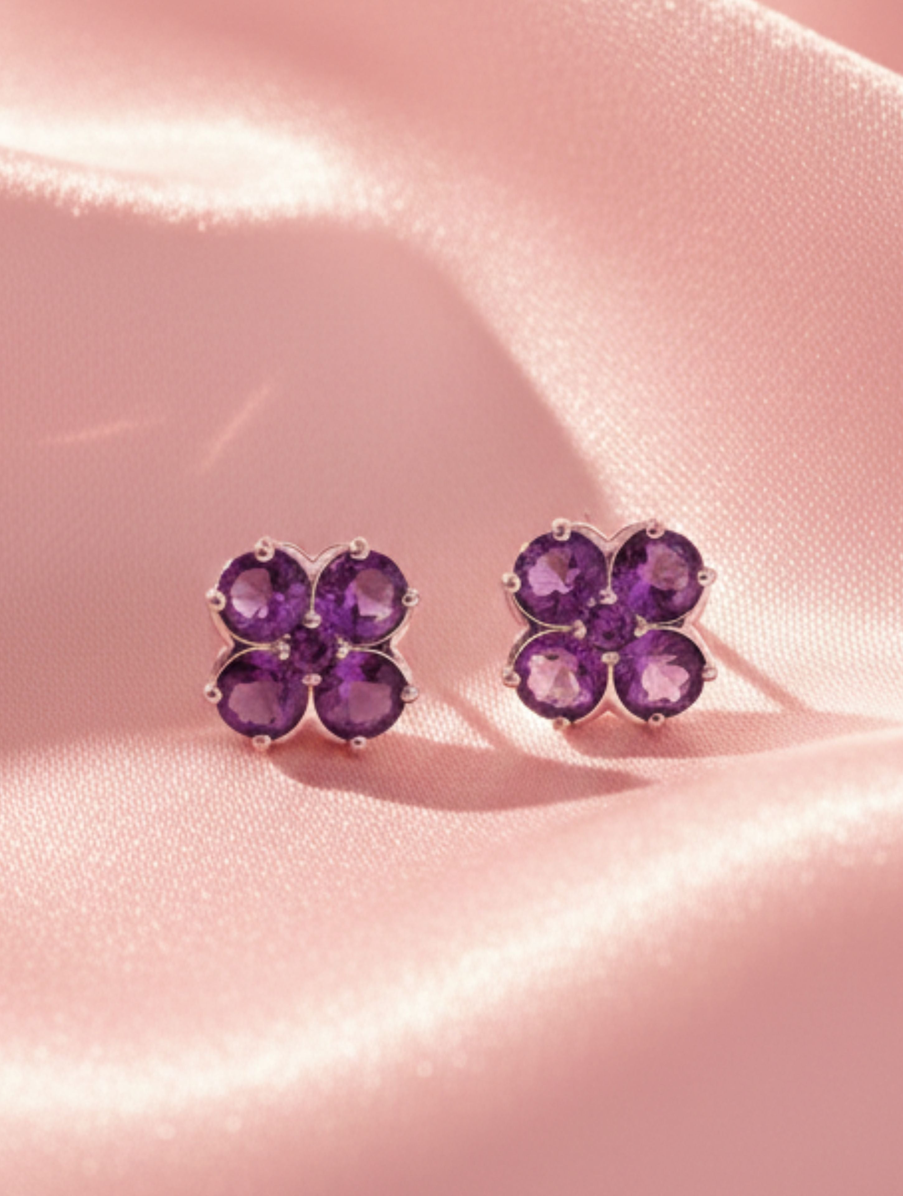 Natural Amethyst Four-Leaf Clover Stud Earrings in 925 Sterling Silver