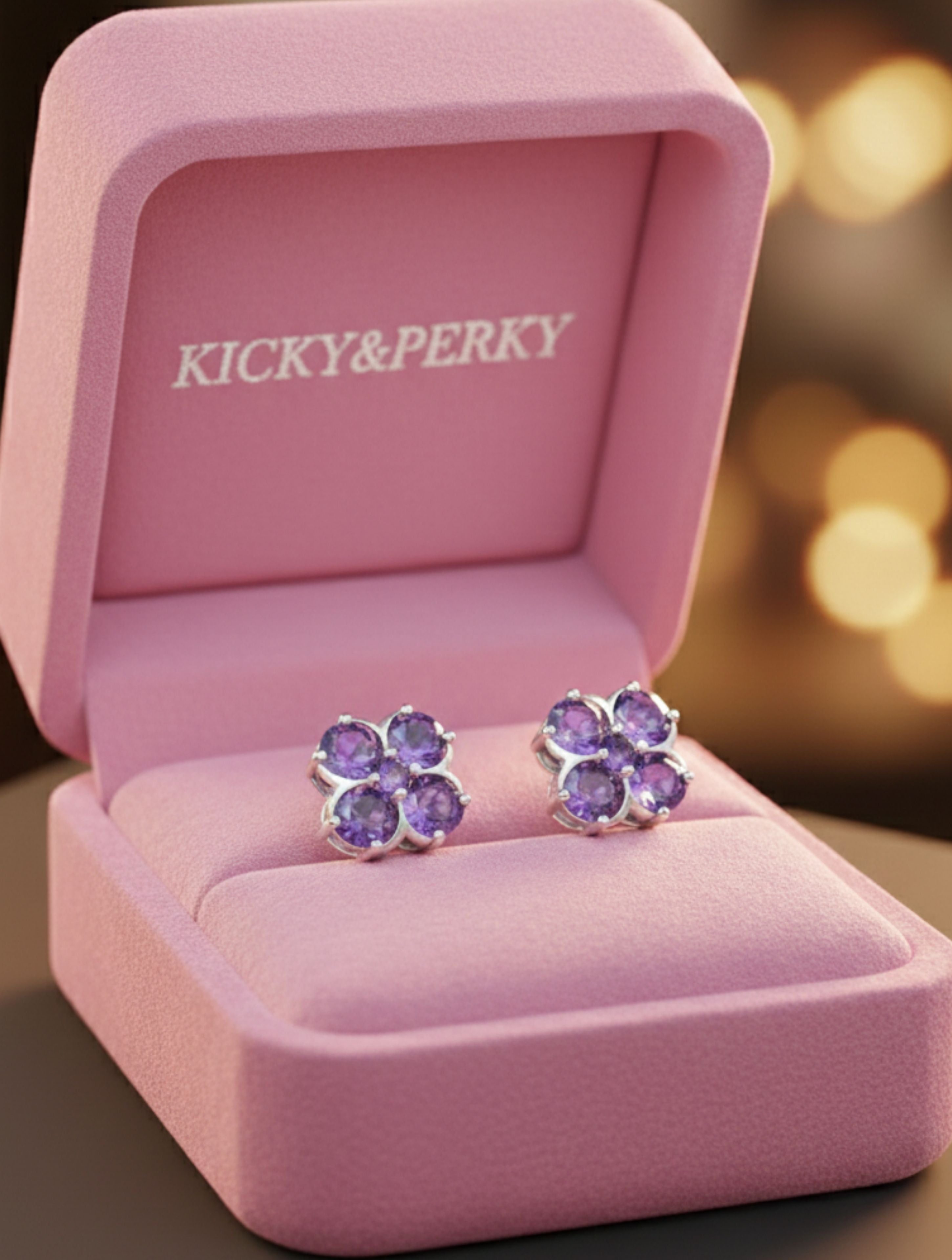 Natural Amethyst Four-Leaf Clover Stud Earrings in 925 Sterling Silver
