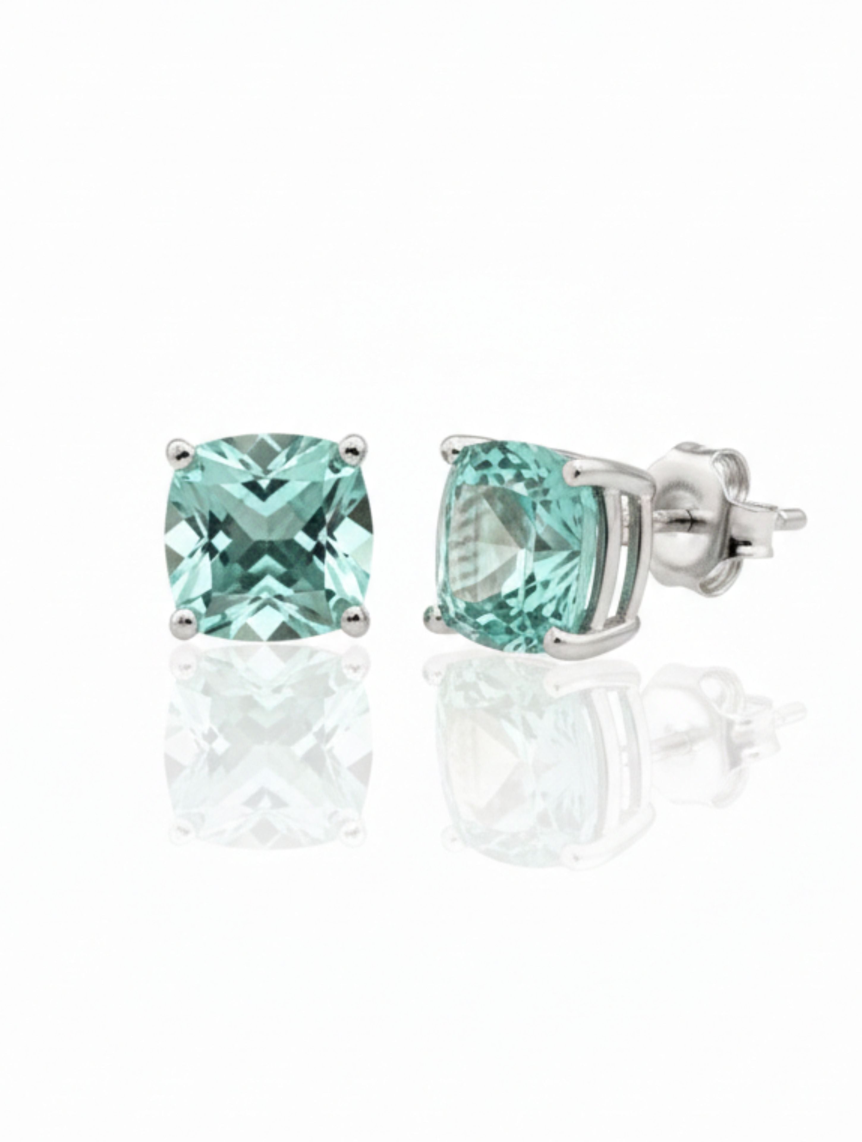 Natural Green Amethyst Cushion-Cut Solitaire Stud Earrings in 925 Sterling Silver