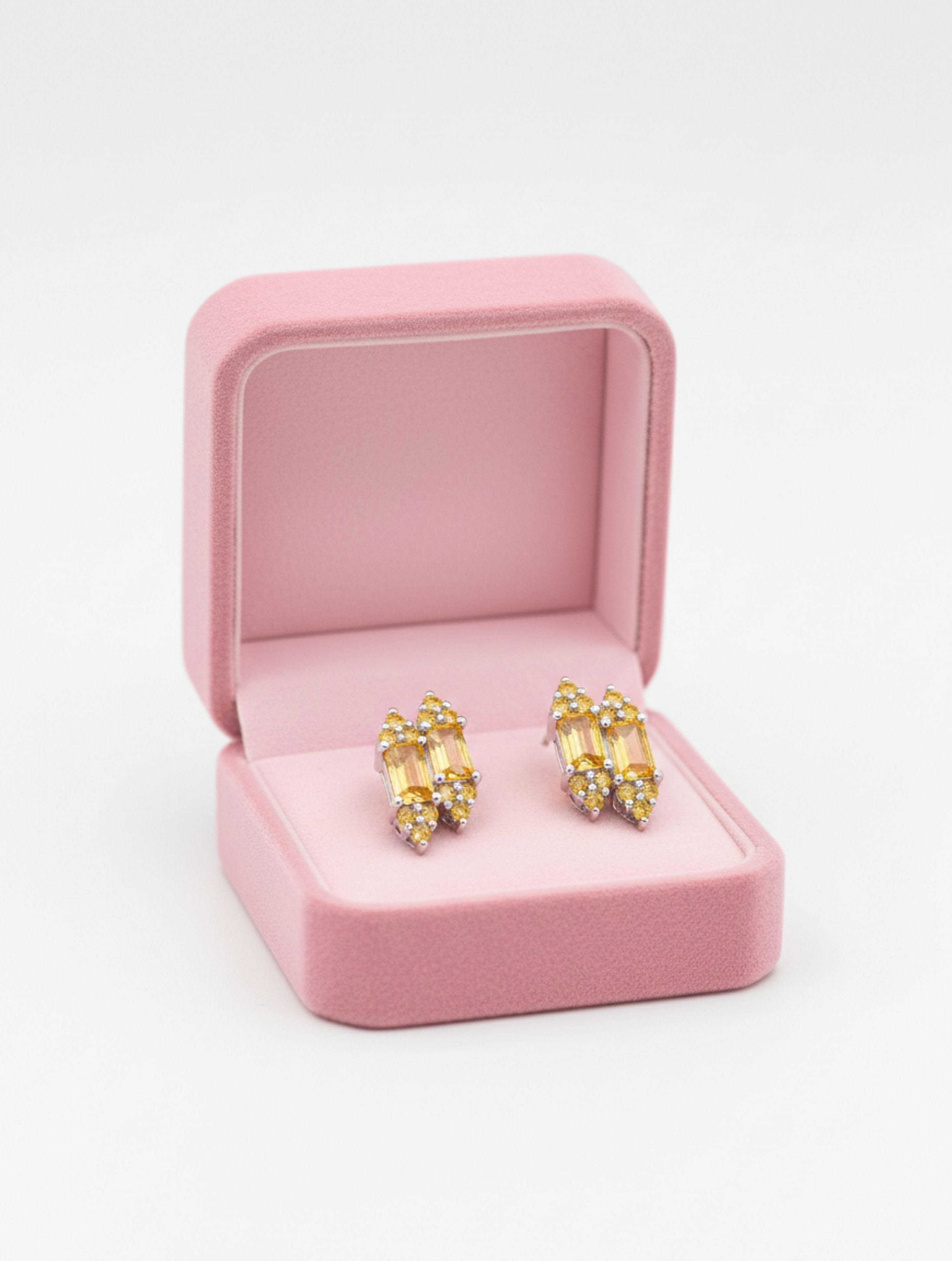 Natural Citrine Duo-Baguette Stud Earrings in 925 Sterling Silver