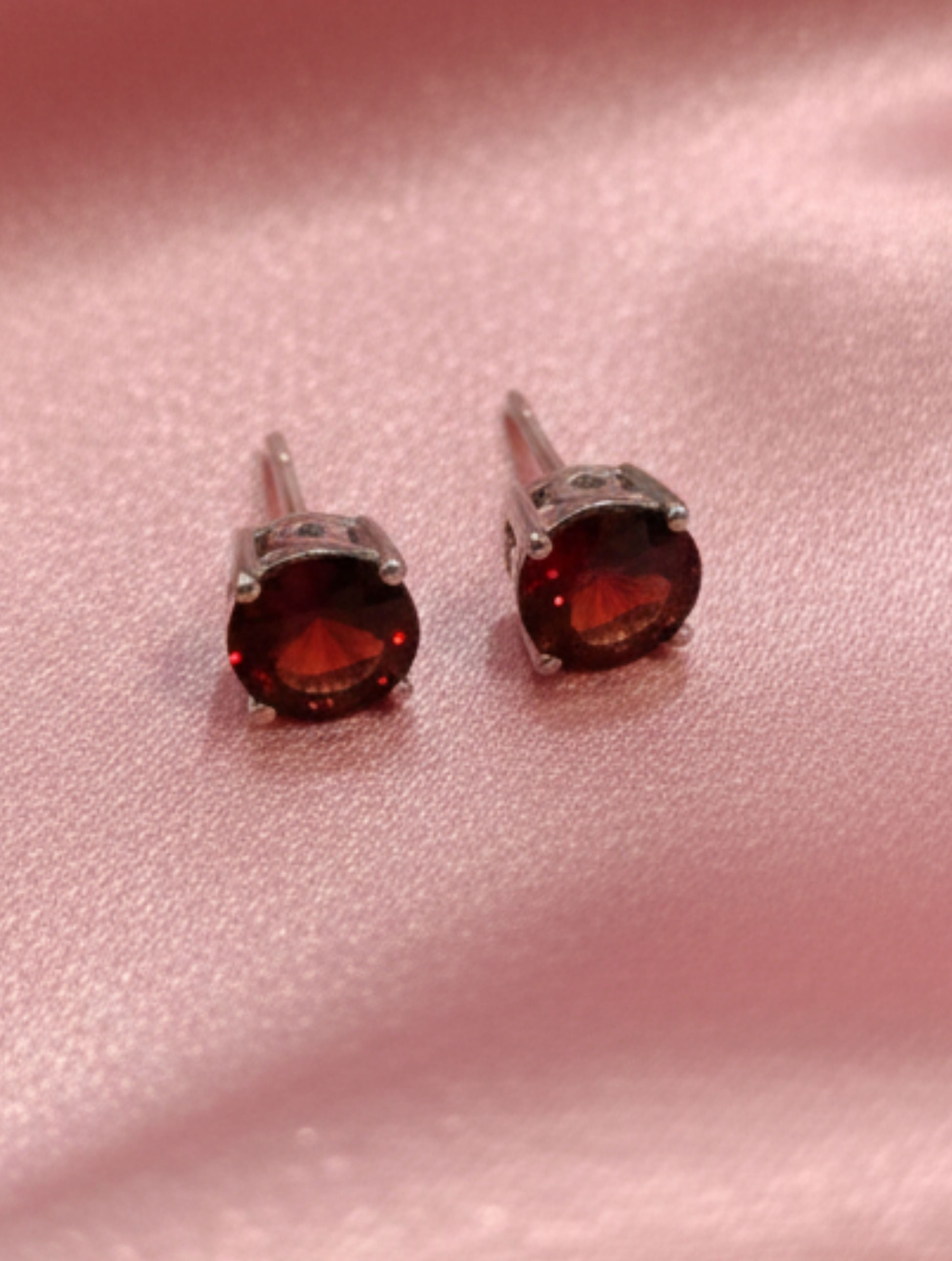 Natural Garnet Solitaire Studs in 925 Sterling Silver