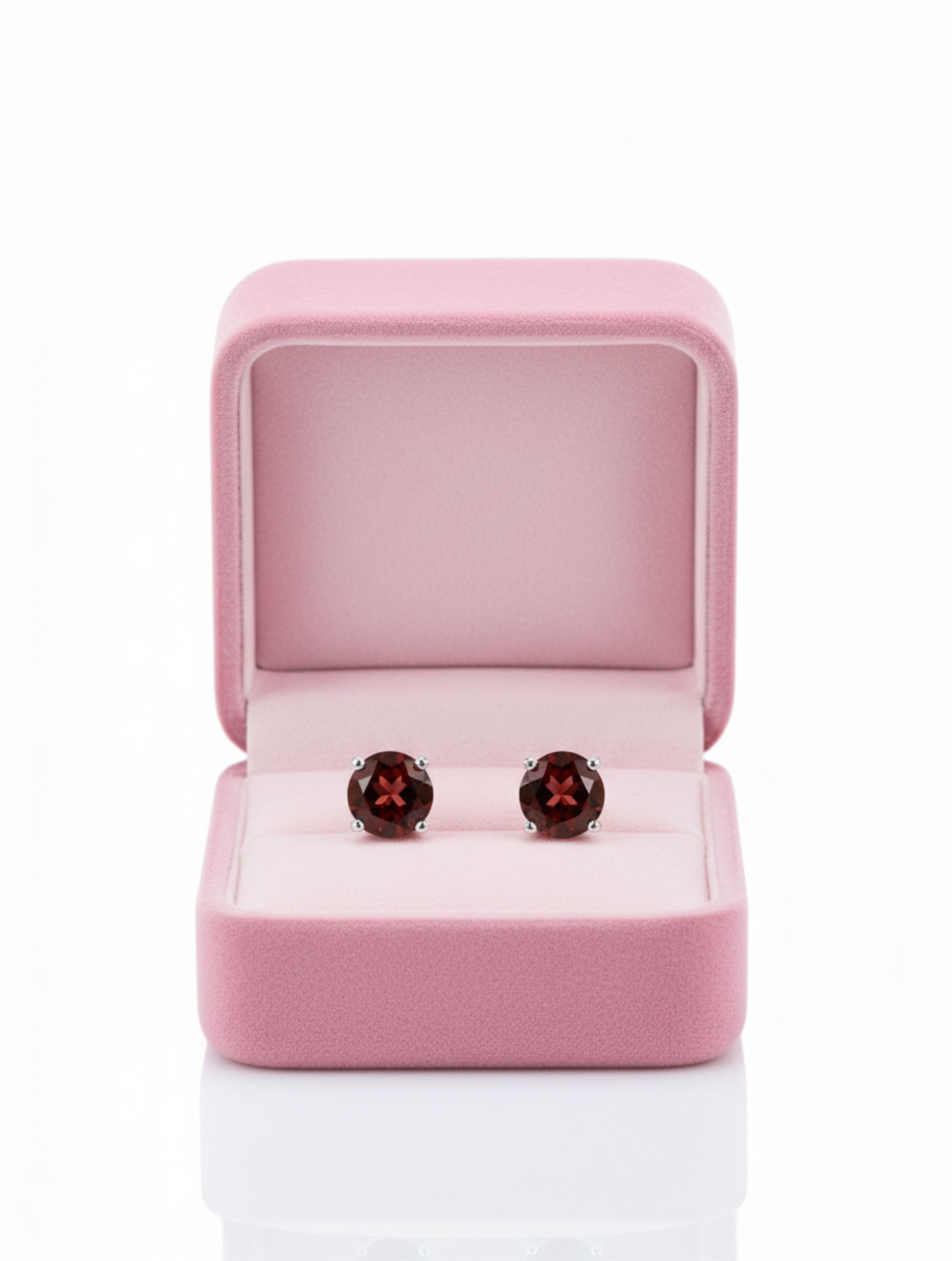 Natural Garnet Solitaire Studs in 925 Sterling Silver
