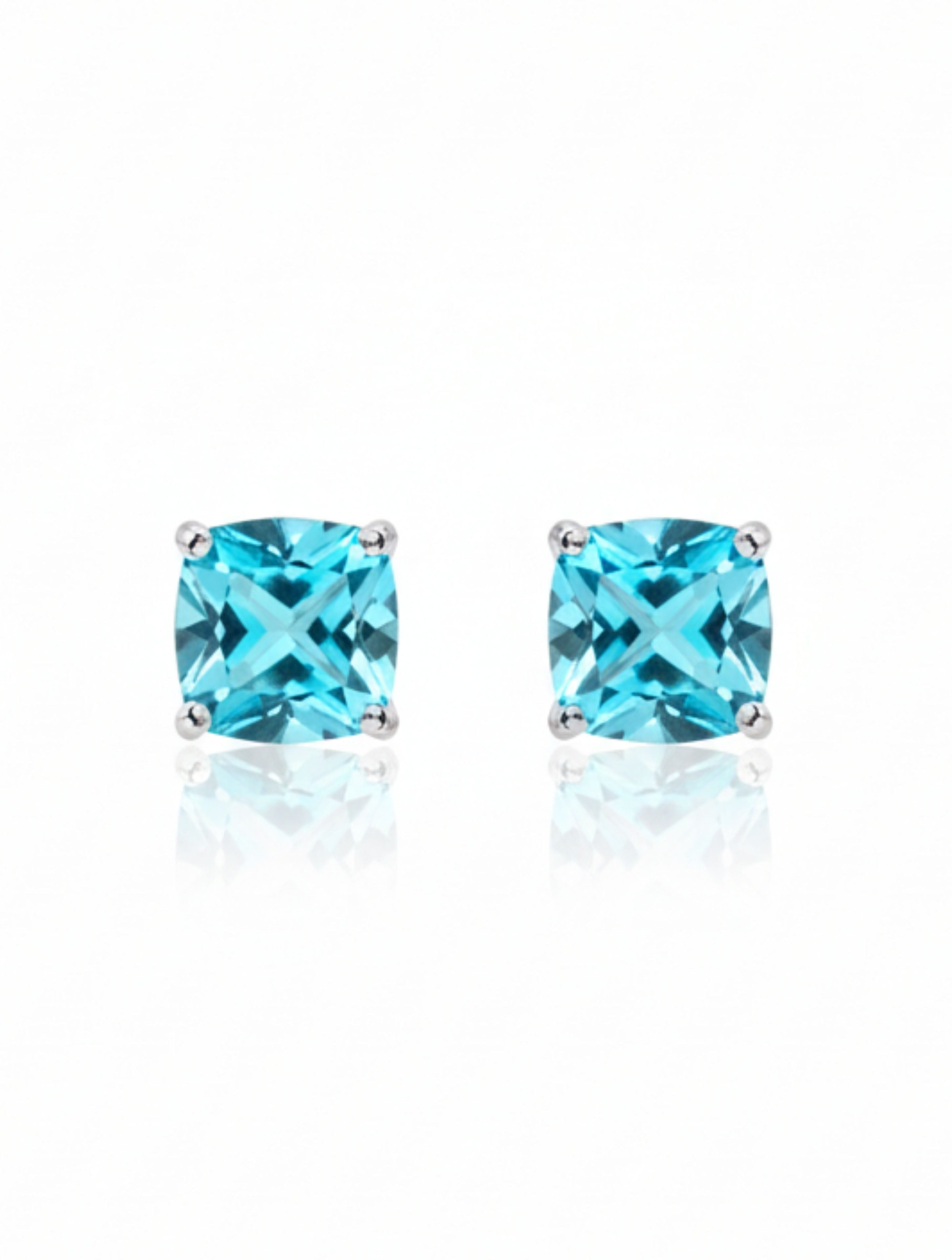 Blue Topaz Cushion-Cut Stud Earrings in 925 Sterling Silver