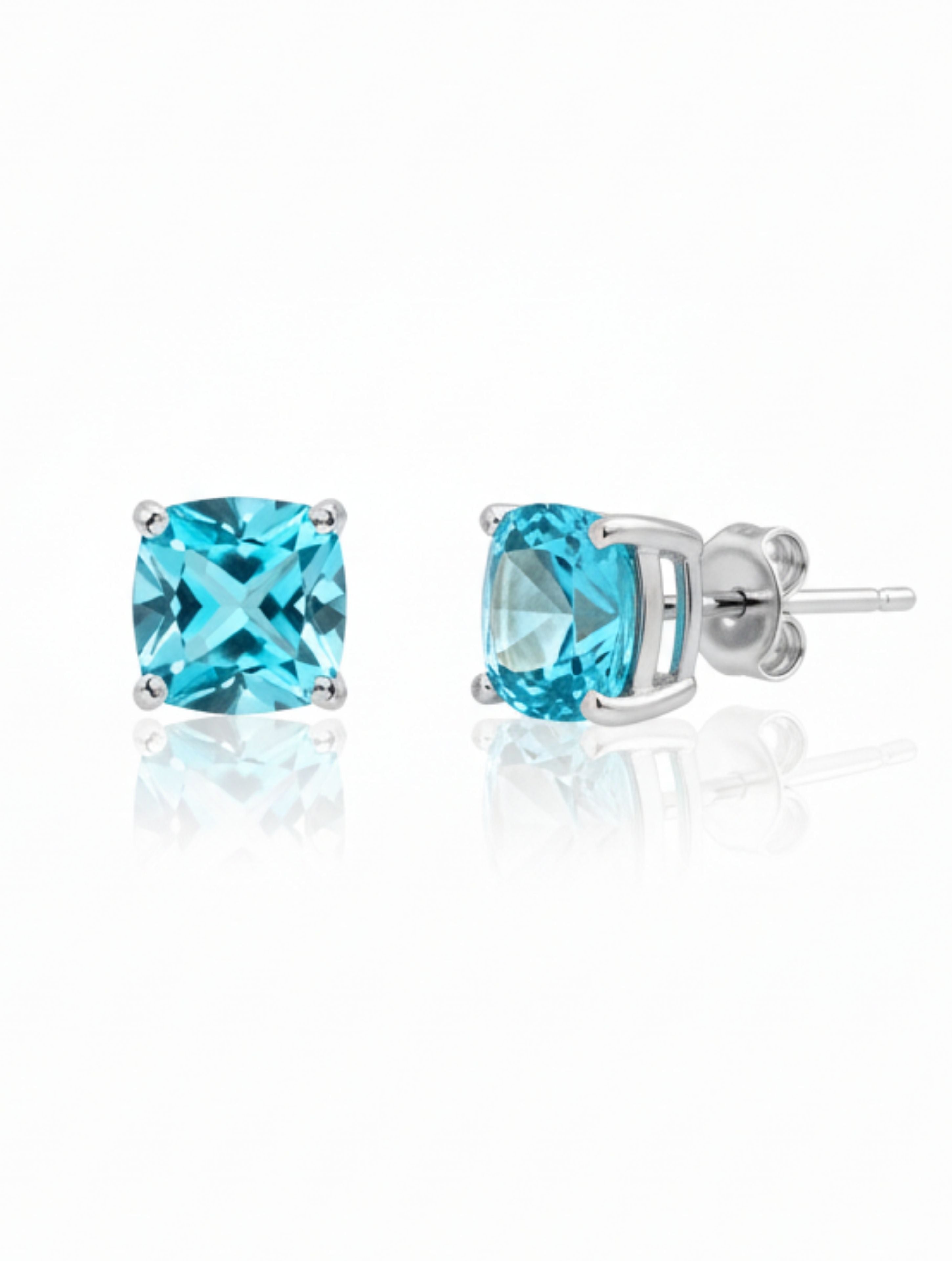 Blue Topaz Cushion-Cut Stud Earrings in 925 Sterling Silver