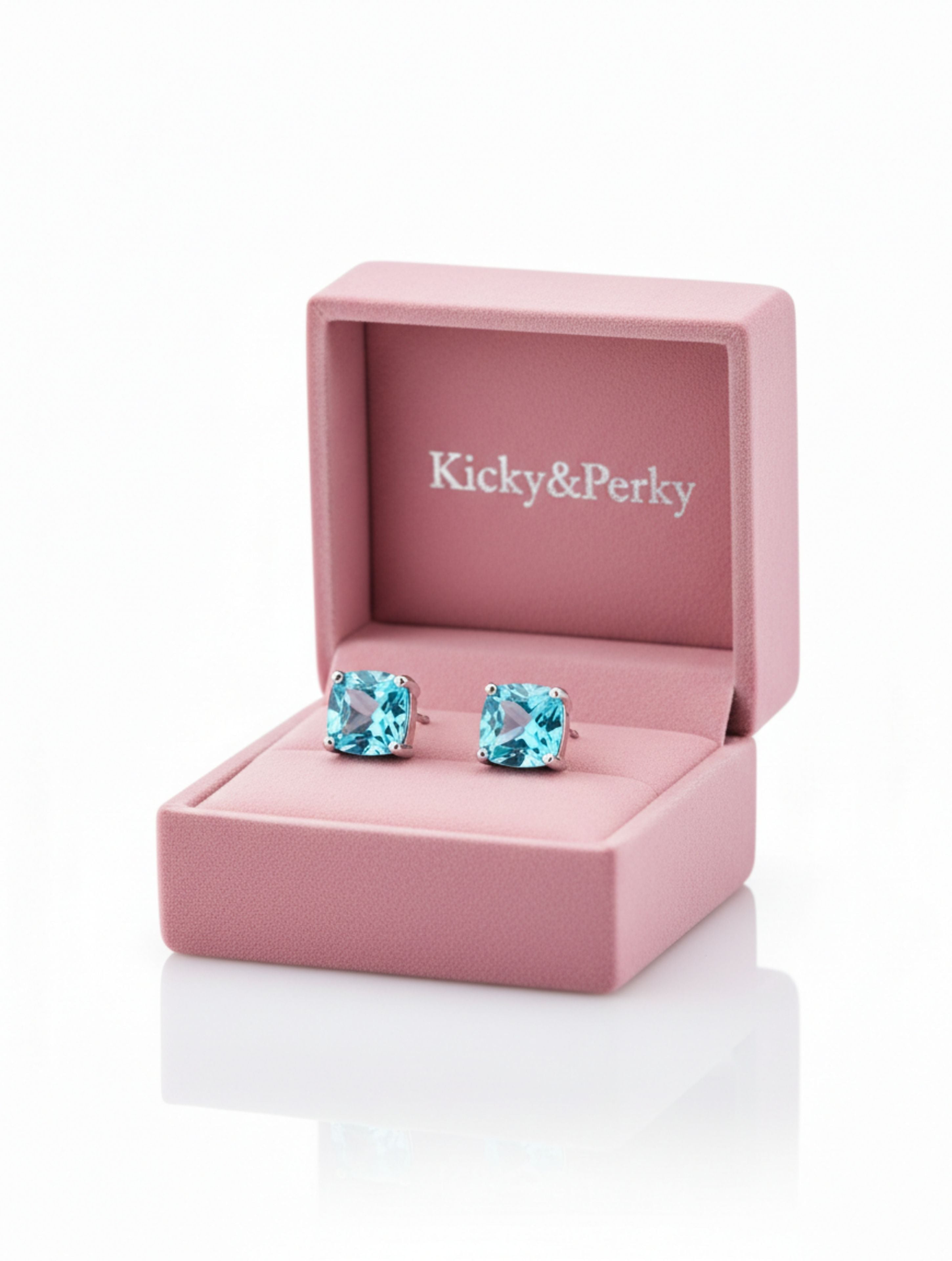 Blue Topaz Cushion-Cut Stud Earrings in 925 Sterling Silver